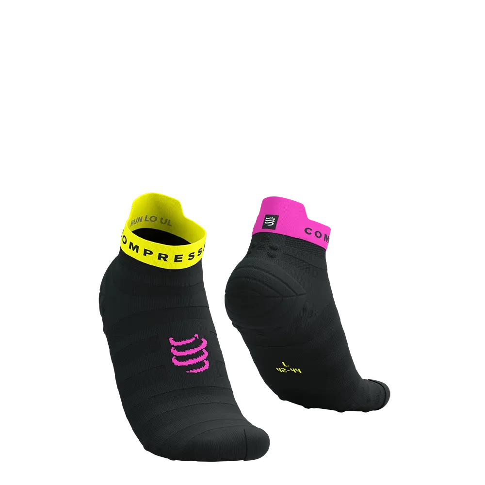 Compressport Pro Racing v4.0 Ultralight Run Low Compressiesokken Zwart/Geel/Roze
