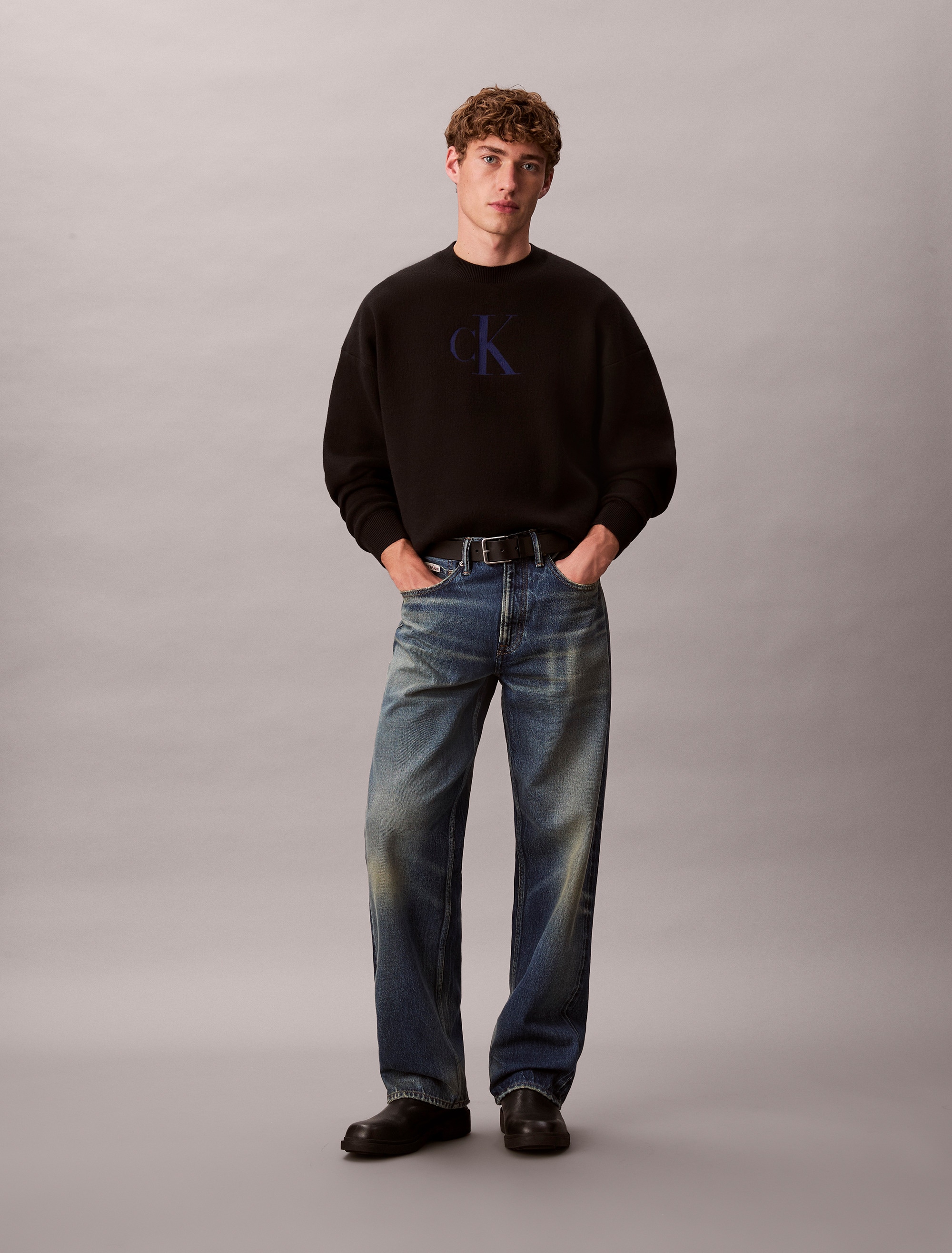 Calvin Klein Jeans Rundhalspullover »LS CTTN CASHMERE 3D LOGO CRWNK S« Mit Rundhalsausschnitt, regular fit
