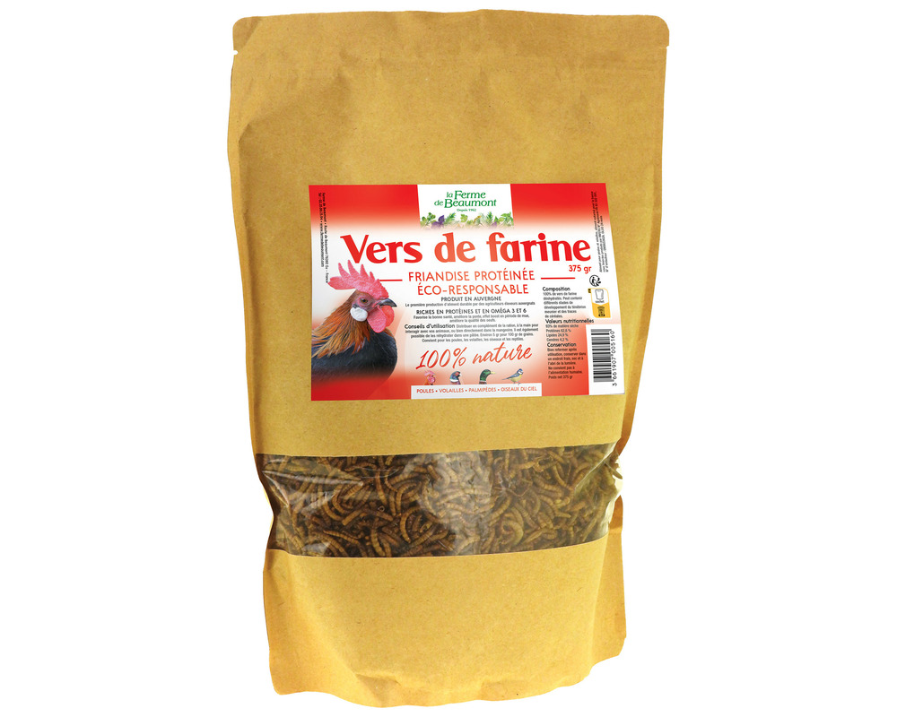 Vers de farine français • friandise protéines poules • 375 gr • 2,4 litres