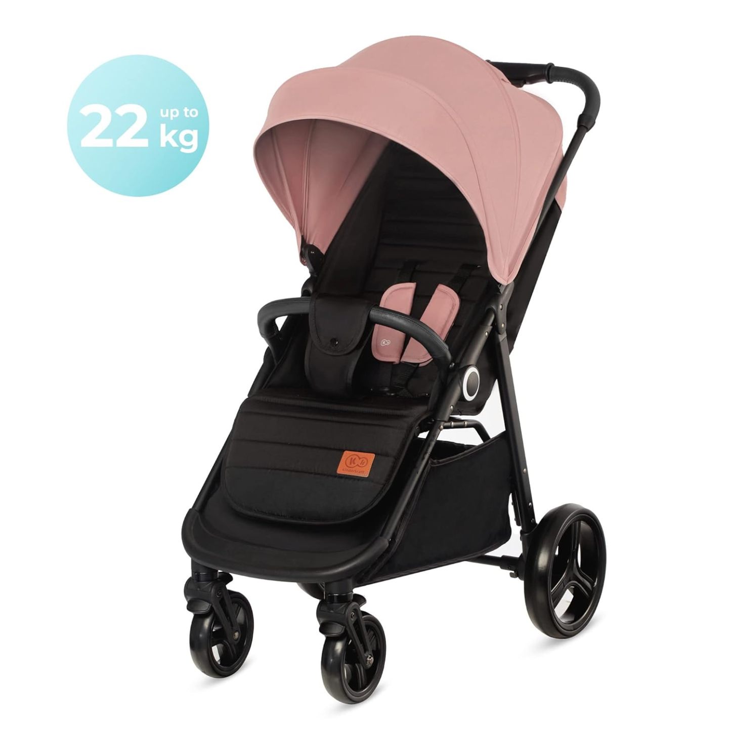 Kinderkraft GRANDE PLUS Kinderkraft buggy von Geburt bis 22 kg, Zusammenklappen mit einer Hand, Liegeposition, großes Verdeck mit Fenster, alle 4 Räder gedämpft, geräumige Sitz, Grau
