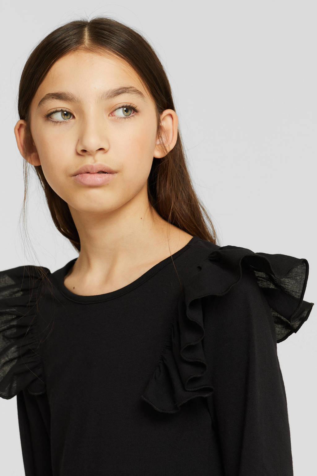 anytime longsleeve met ruffle zwart