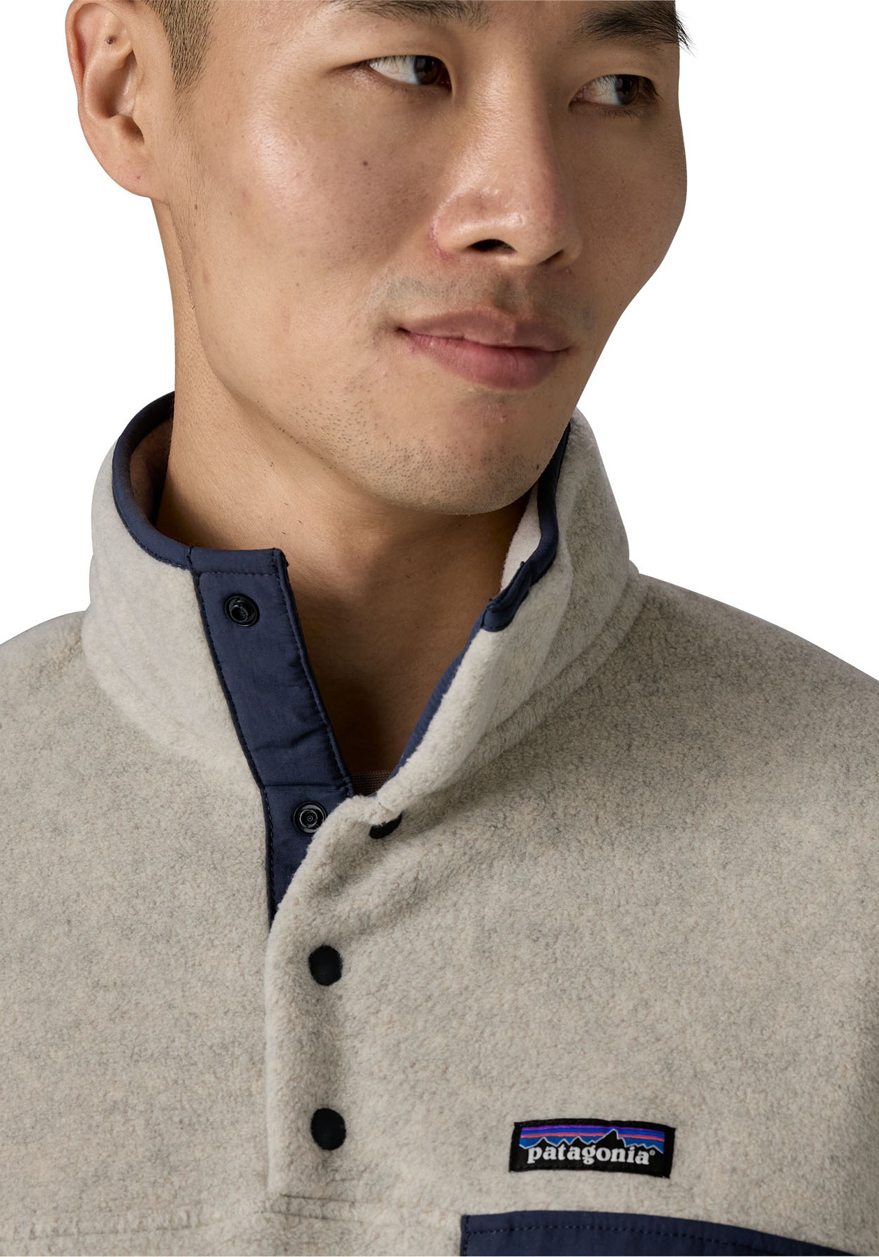 Patagonia Fleece Pullover M's LW Synchilla® Snap-T Oatmeal Heather w/Smolder Blue