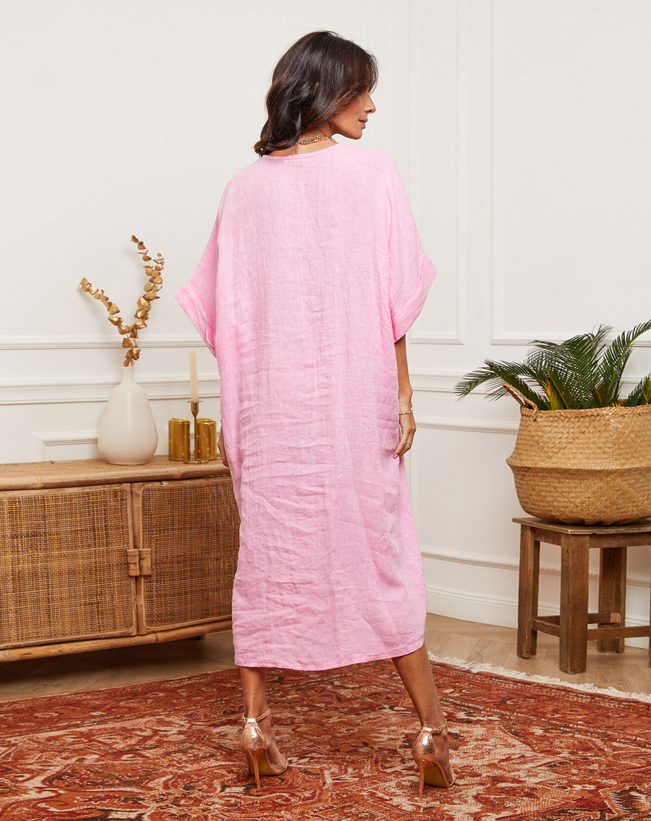 La Bohème Robe 100% Lin Ambra rose