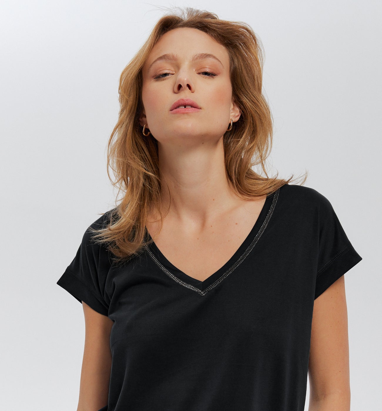 T-shirt col V Femme - Noir