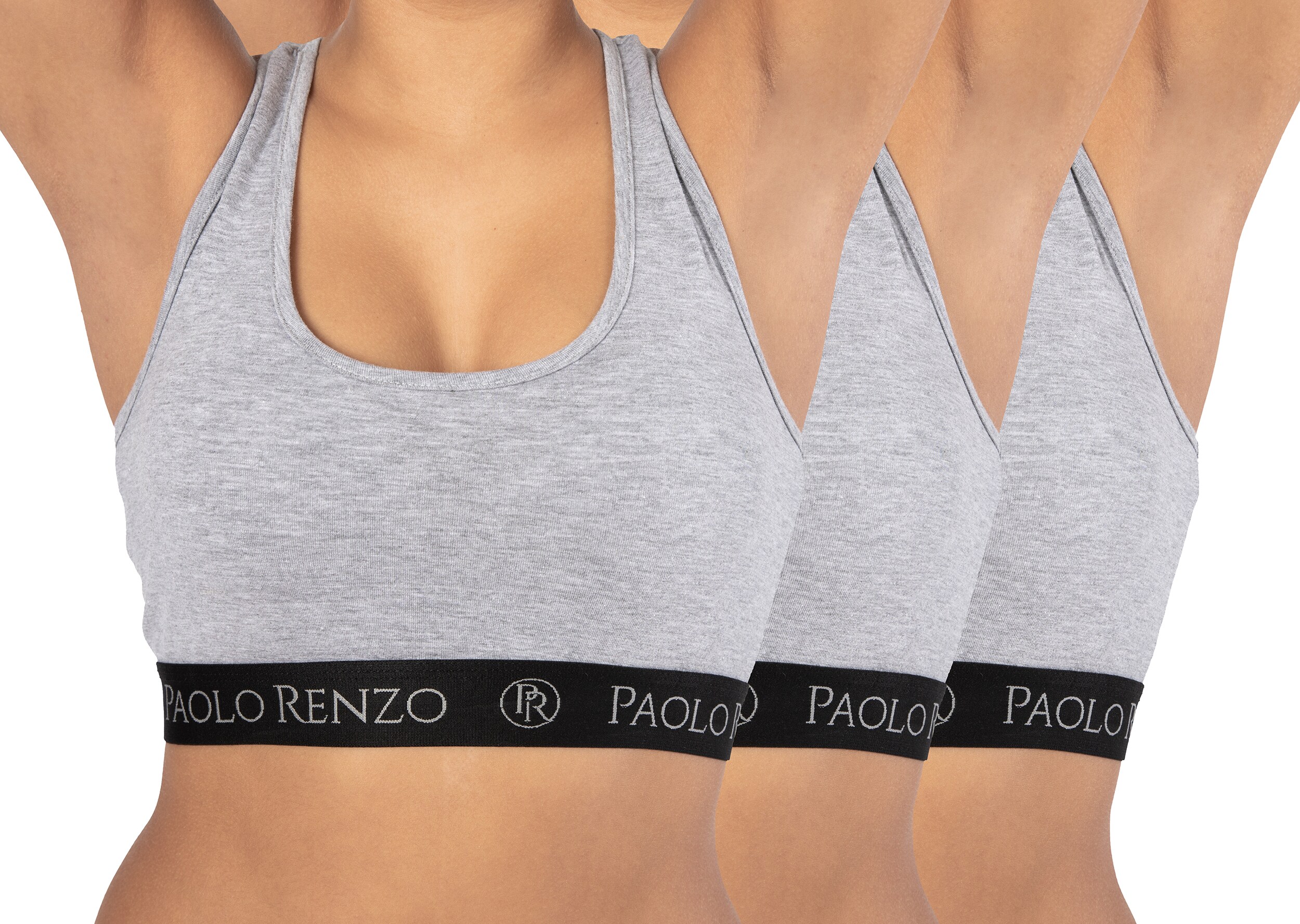 Paolo Renzo® Damen Baumwoll-Bustier SPORT LINE 3 Paar - Größe S - Grau