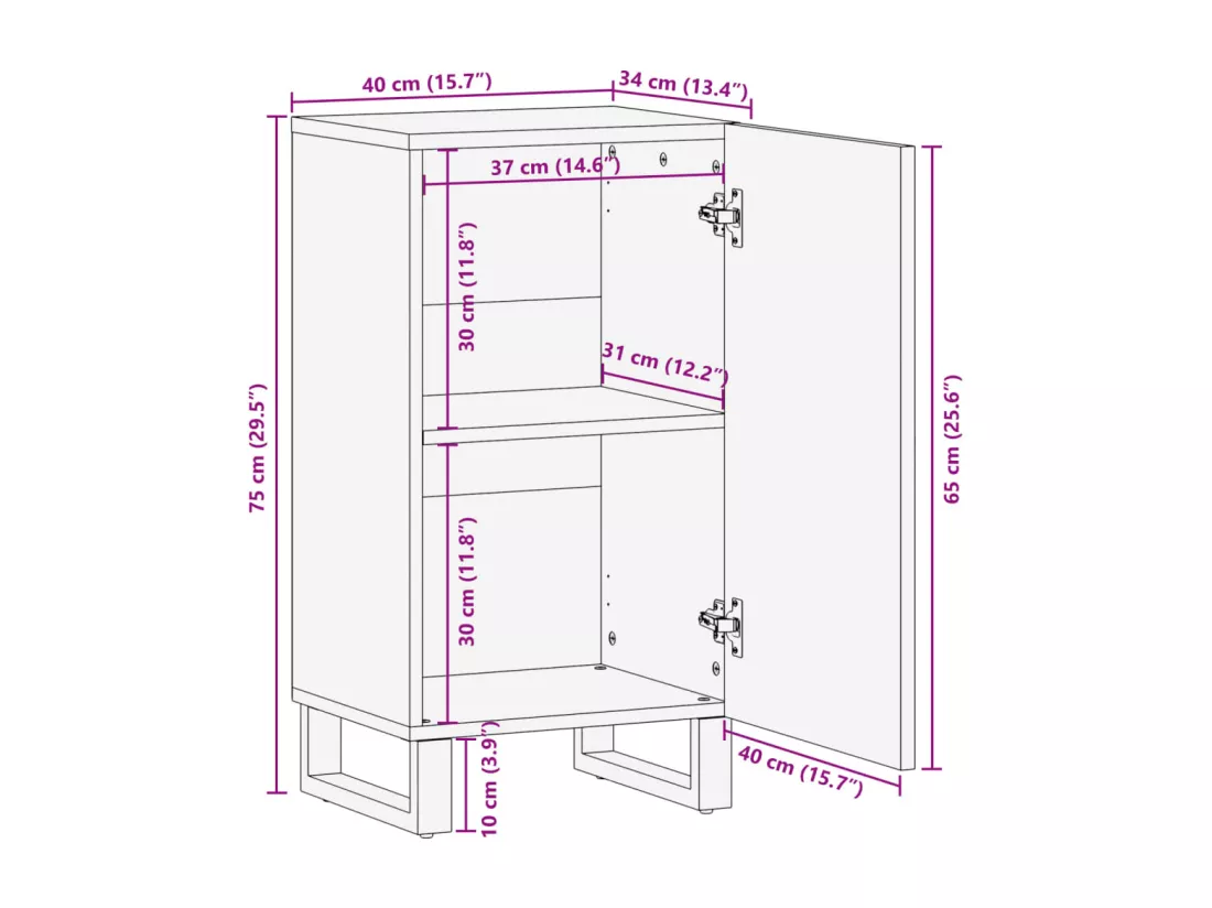 Buffet 40x34x75 cm bois massif de manguier
