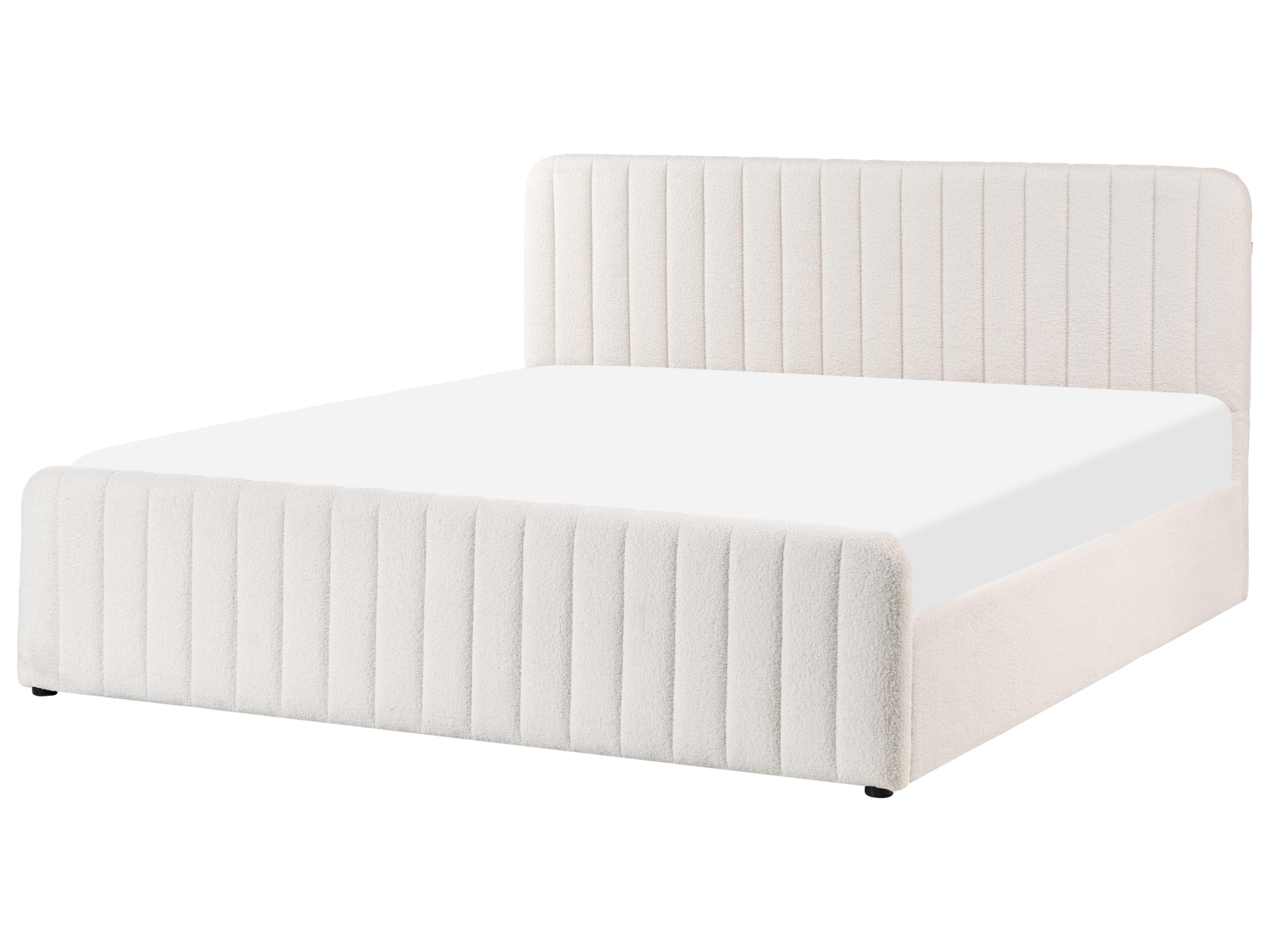 Bed met opbergruimte Bouclé LUNAN 180 x 200 cm Wit