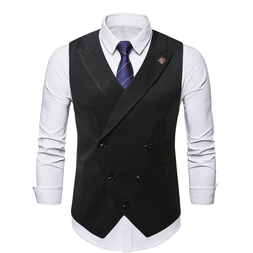 Lefitt - Peak Lapel Plain Double-Breasted Vest