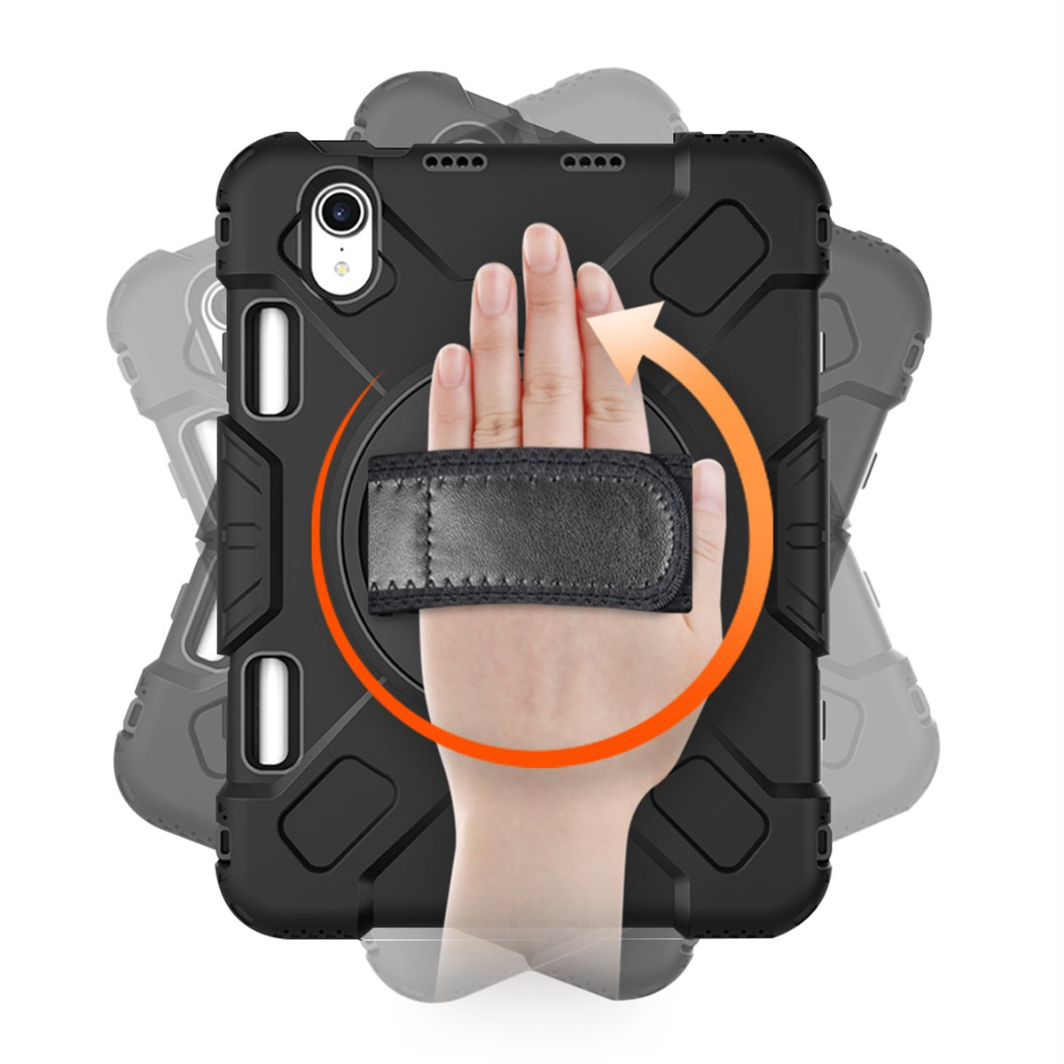 iPad Mini 7 (2024) / Mini 6 (2021) Peak 500m Hybrid Outdoor Hardcase Hülle mit Aufsteller   Handschlaufe (EGPE00145) - Schwarz