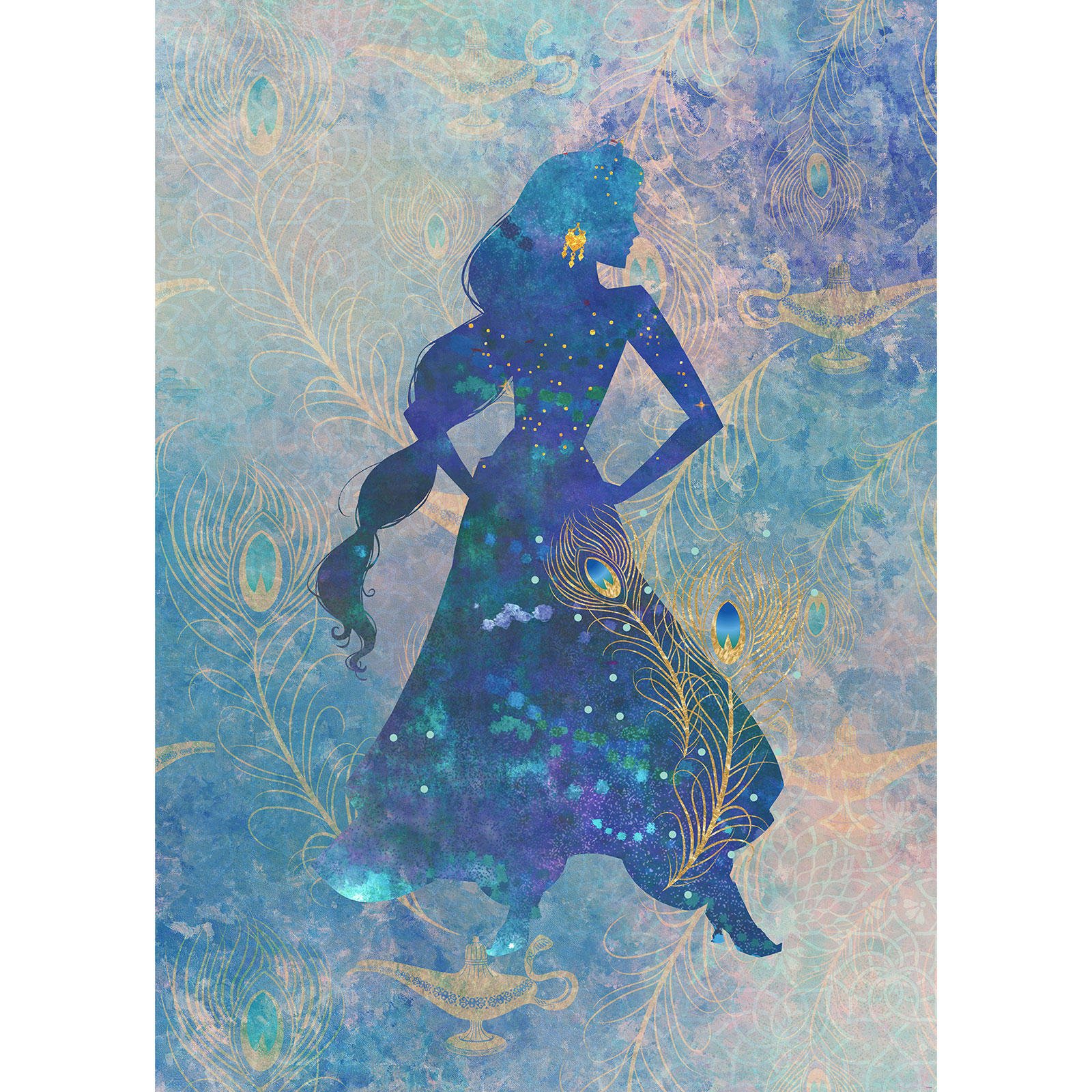 Vlies-Fototapete JASMIN SILHOUETTE - grün-blau - 200x280 cm