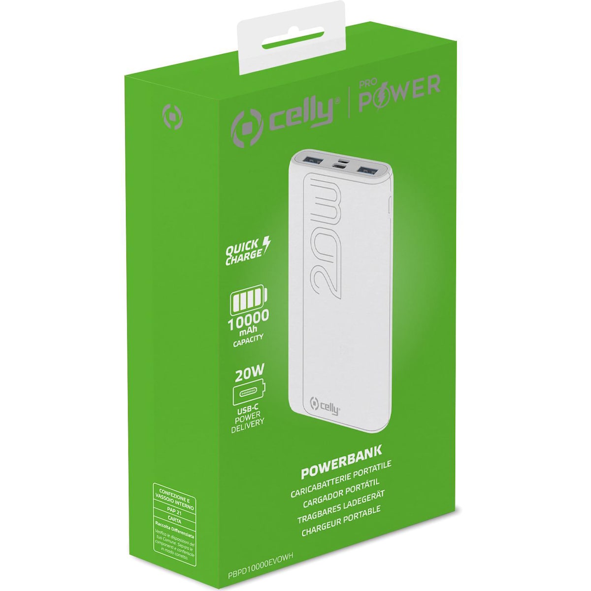 Celly PowerBank PD 20W 10 000 mAh Hvit