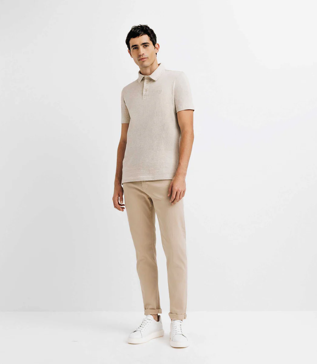 Polo avec col boutonné écru