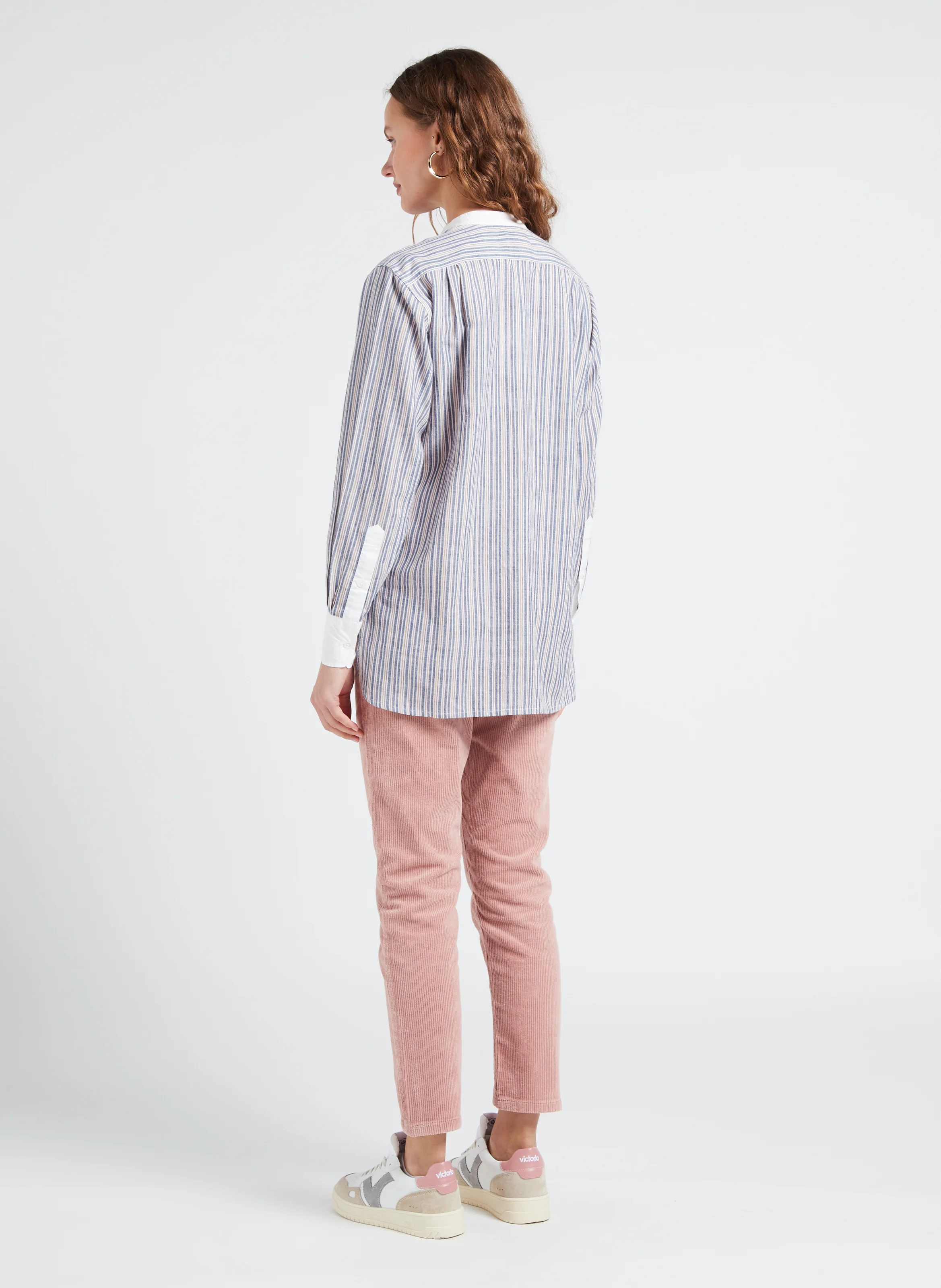 LORI - Blouse ample col mao en coton | Bleu