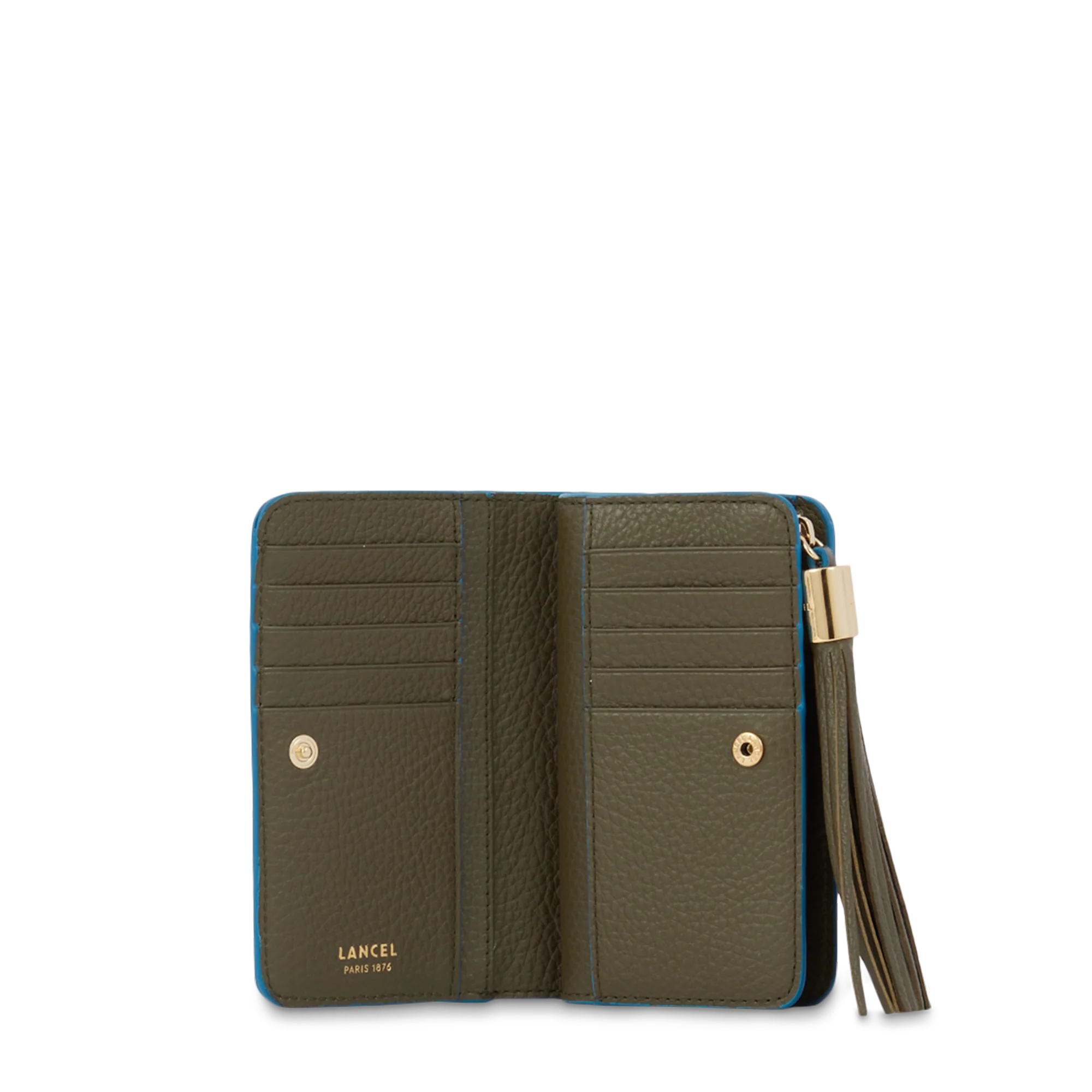 Portefeuille rectangulaire compact zippé Premier Flirt de Lancel-Kaki fonce