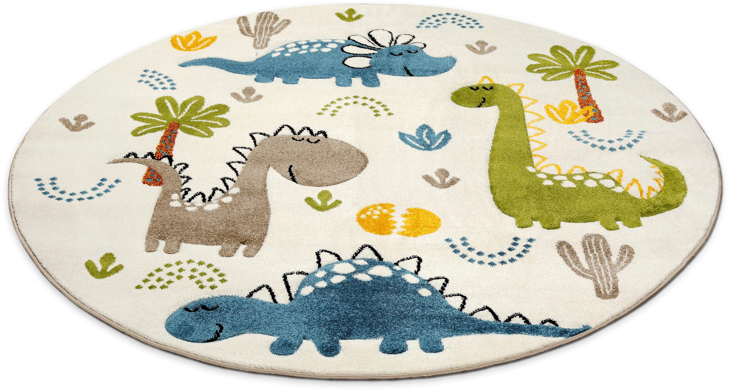 SMART KIDS Kinderteppich »Dino & Friends« rund 10 mm Höhe Moderner Spielteppich, strapazierfähig, pflegeleicht, Konturenschnitt
