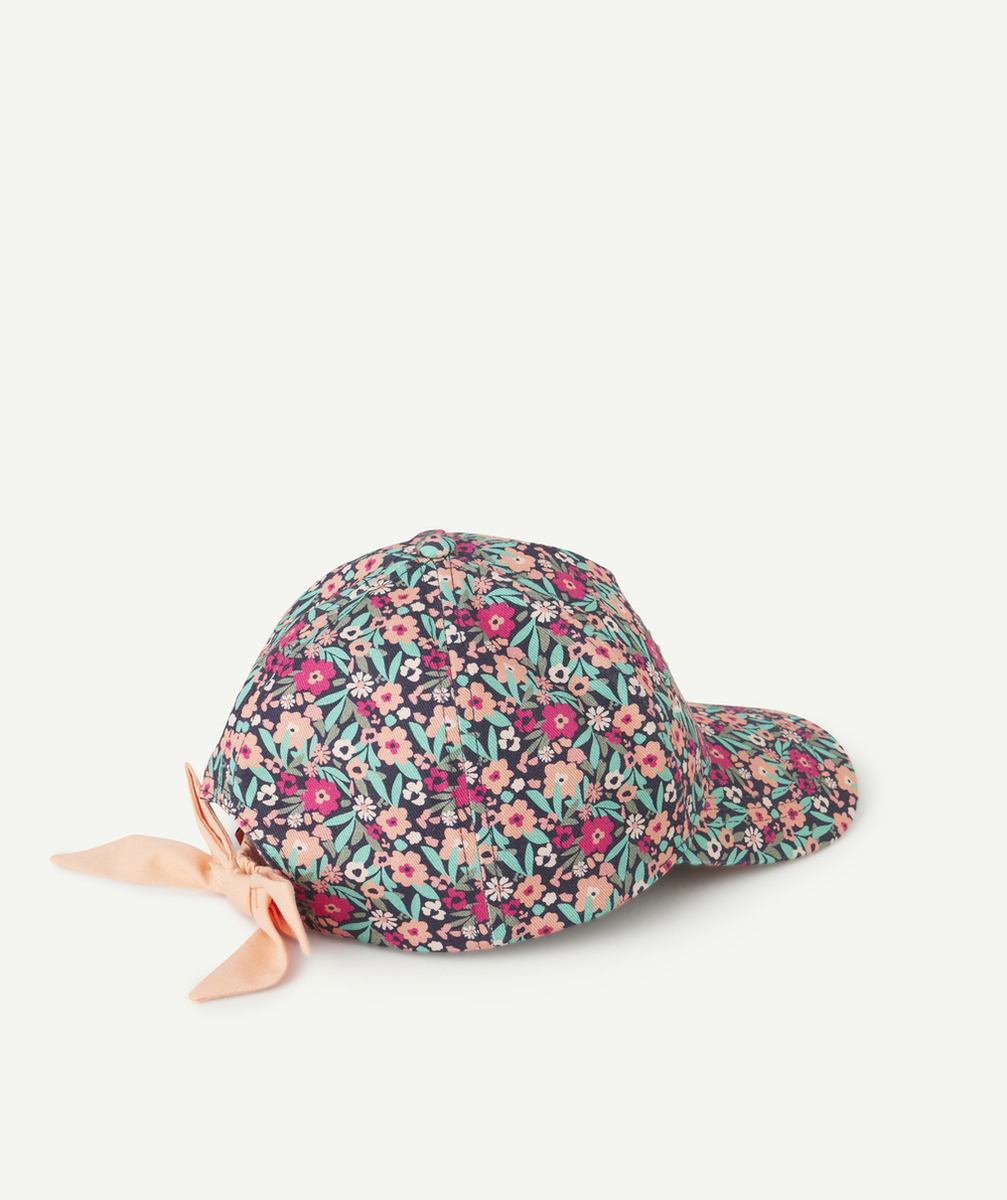 CASQUETTE FILLE IMPRIMÉE FLEURI ET SOLEIL BRODÉ COULEUR DORÉE