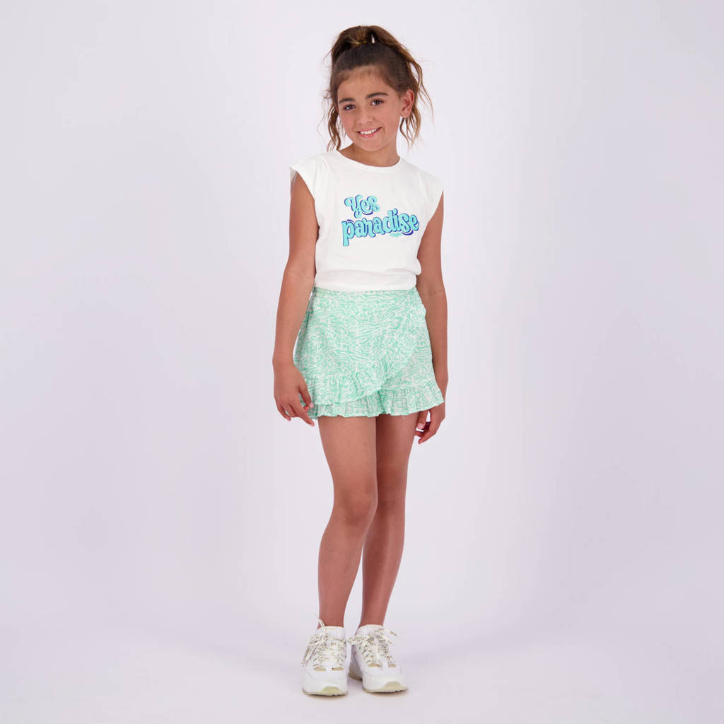 Vingino skort Rianna met all over print en volant mintgroen/wit