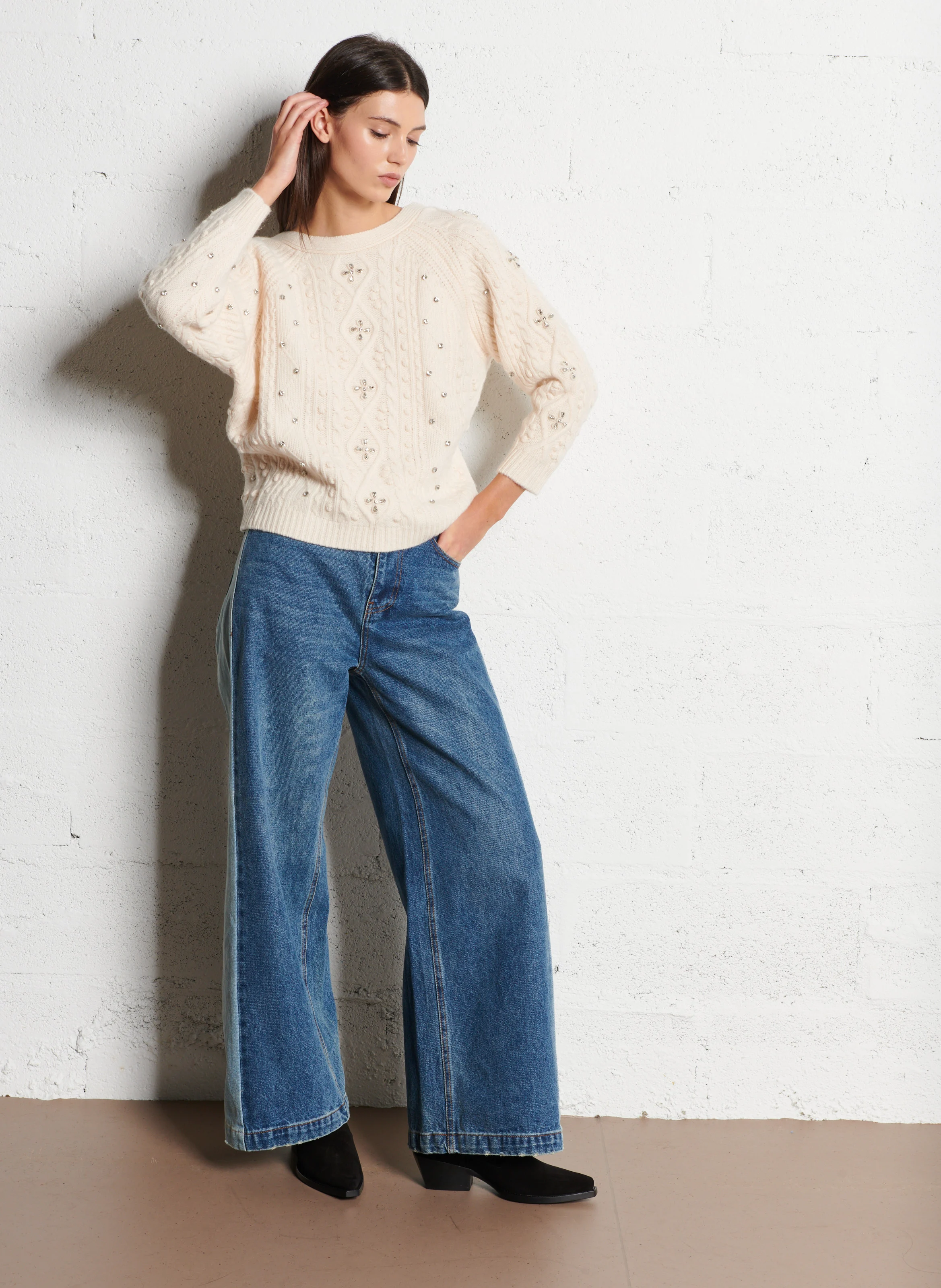 OTILL - Pull droit col rond en laine | Beige
