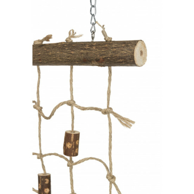 Mur d'escalade en corde et bois naturel pour oiseaux