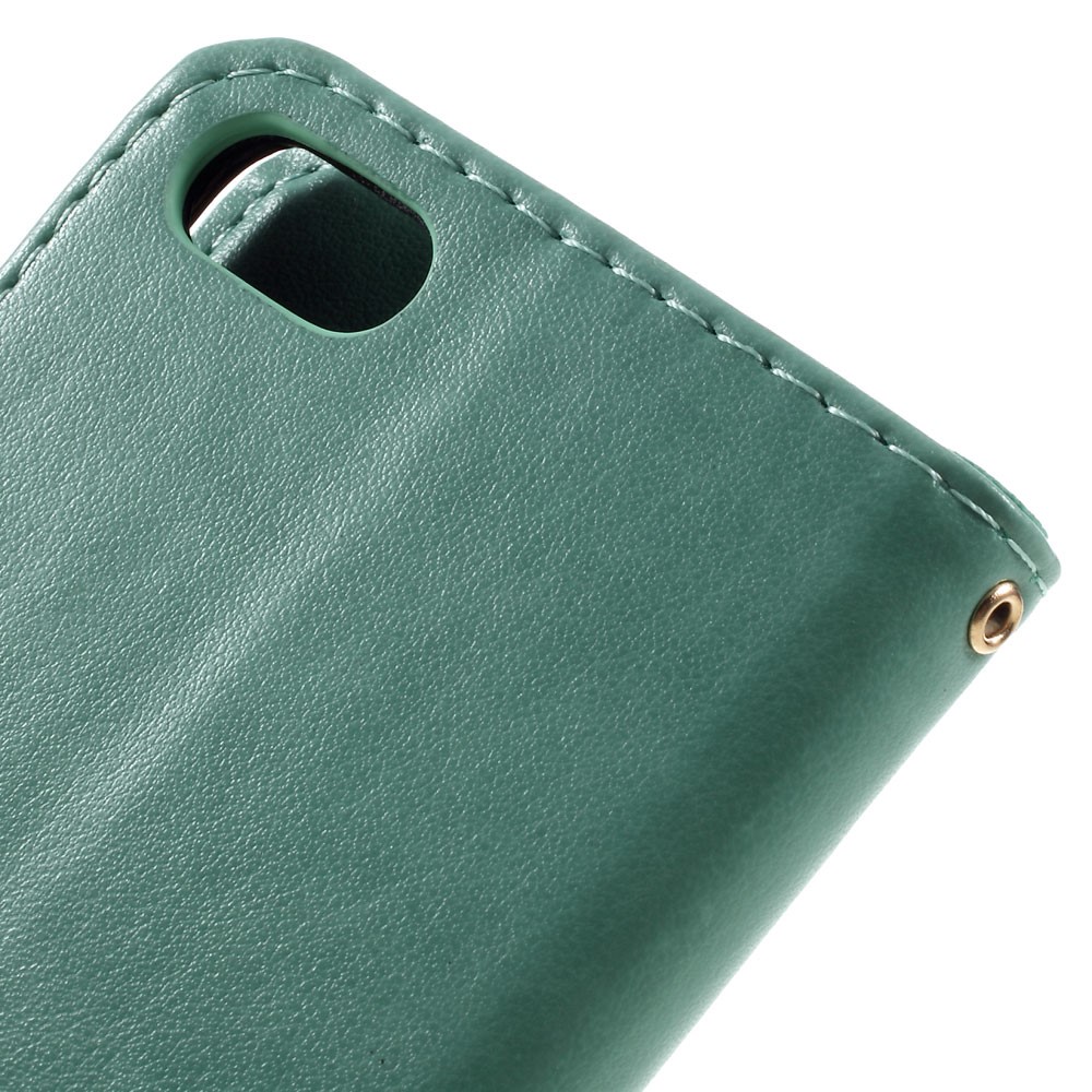 iPhone SE (2022/2020) / 8 / 7 Leder Tasche mit Kartenfach   Handschlaufe Butterfly Flowers - Türkis