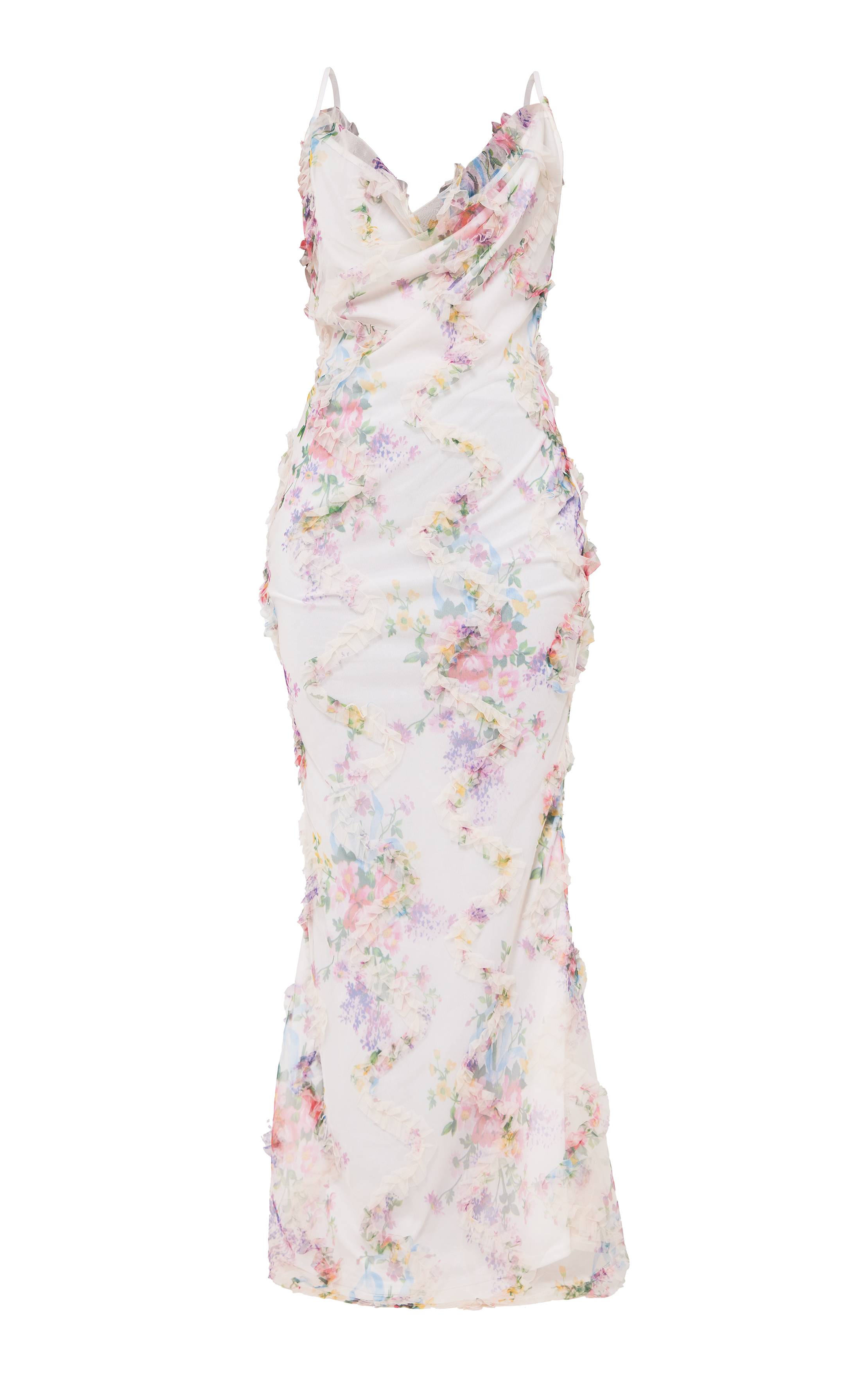 Multicolore Robe Longue À Col Bénitier Texturée Imprimé Fleuri