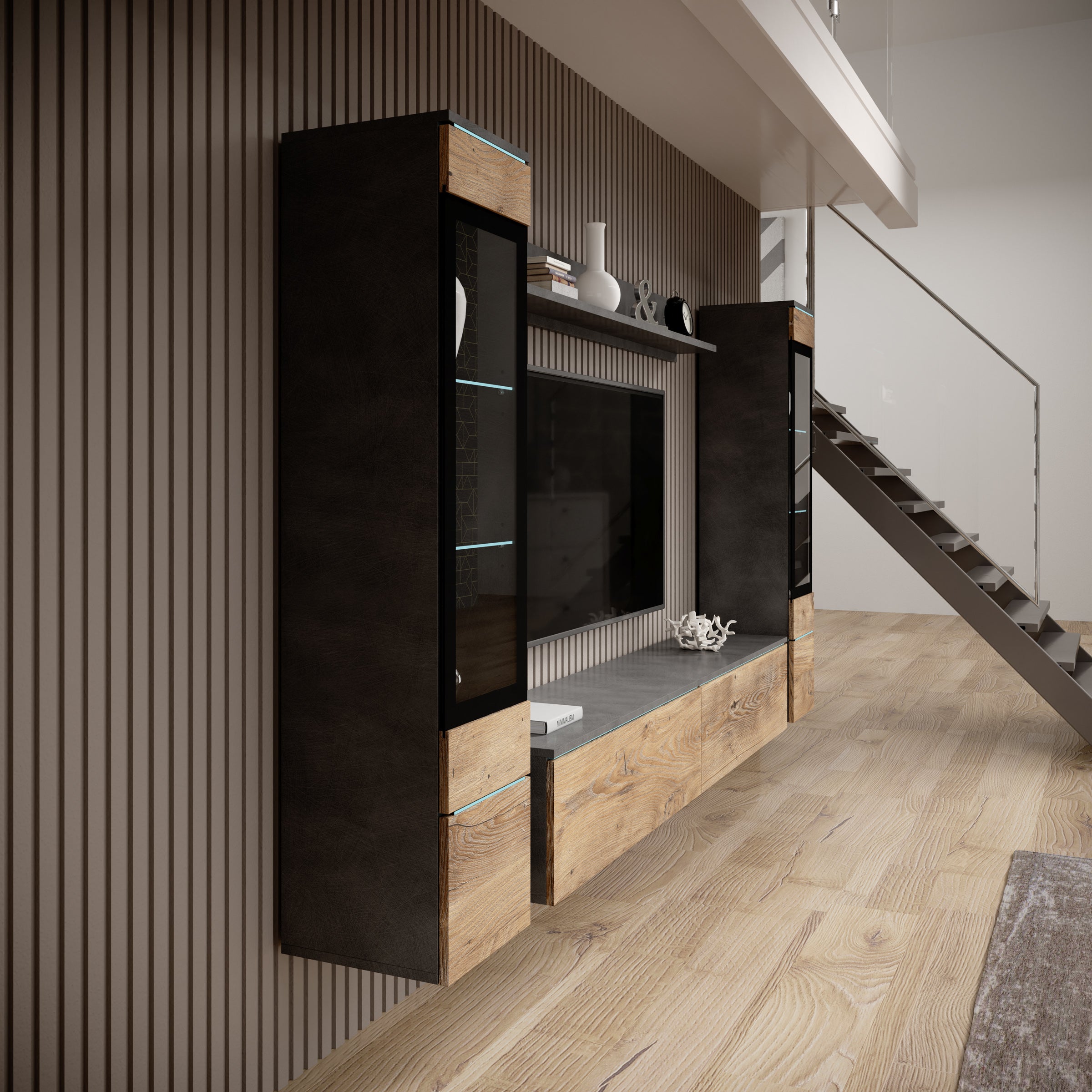 Variety - Wandmeubel - Eiken/Grijs - 180x33x132 cm
