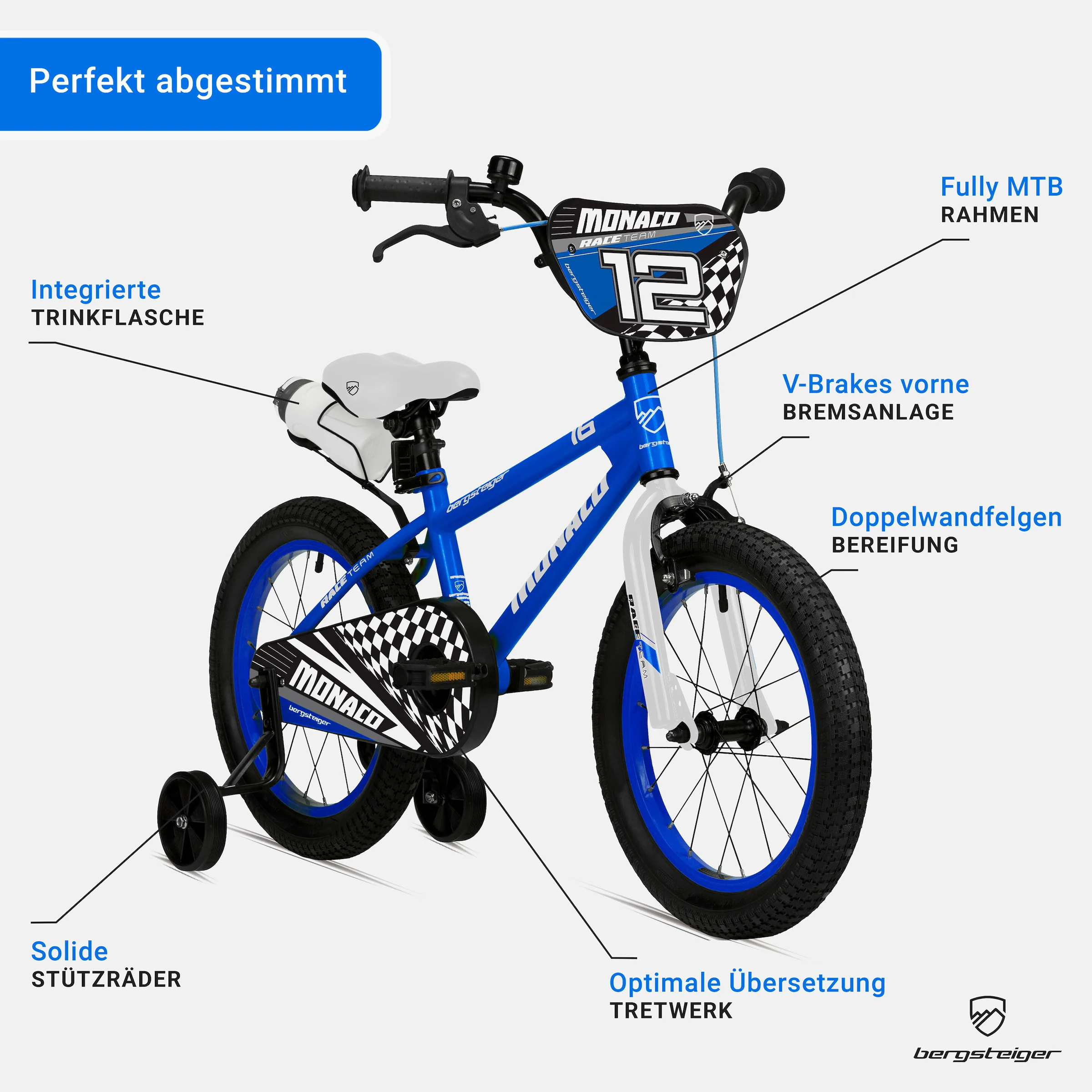 Bergsteiger Kinderfahrrad Monaco 20 Zoll | racing blue