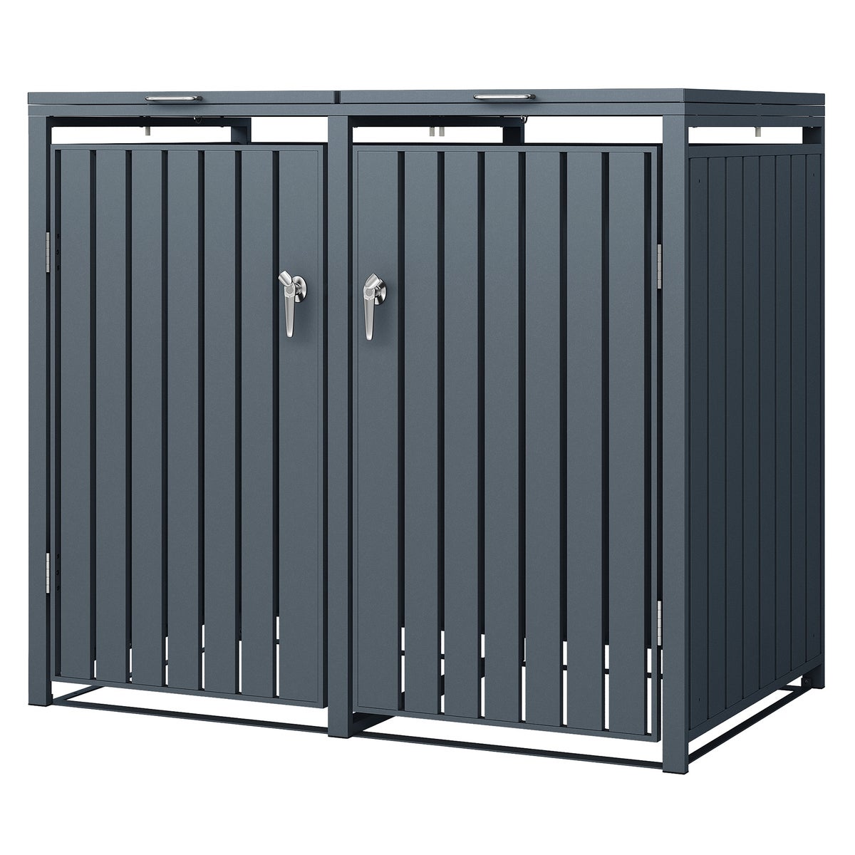 ML-Design Dubbele Bin-opslagunit voor 2 x 240L-containers, 132 x 80 x 116,3 cm, Antraciet, Staal, Weerbestendig, Afsluitbare containerbehuizing met scharnierend deksel/2 deuren, Containeropslagunit, Container, Containerdeksel