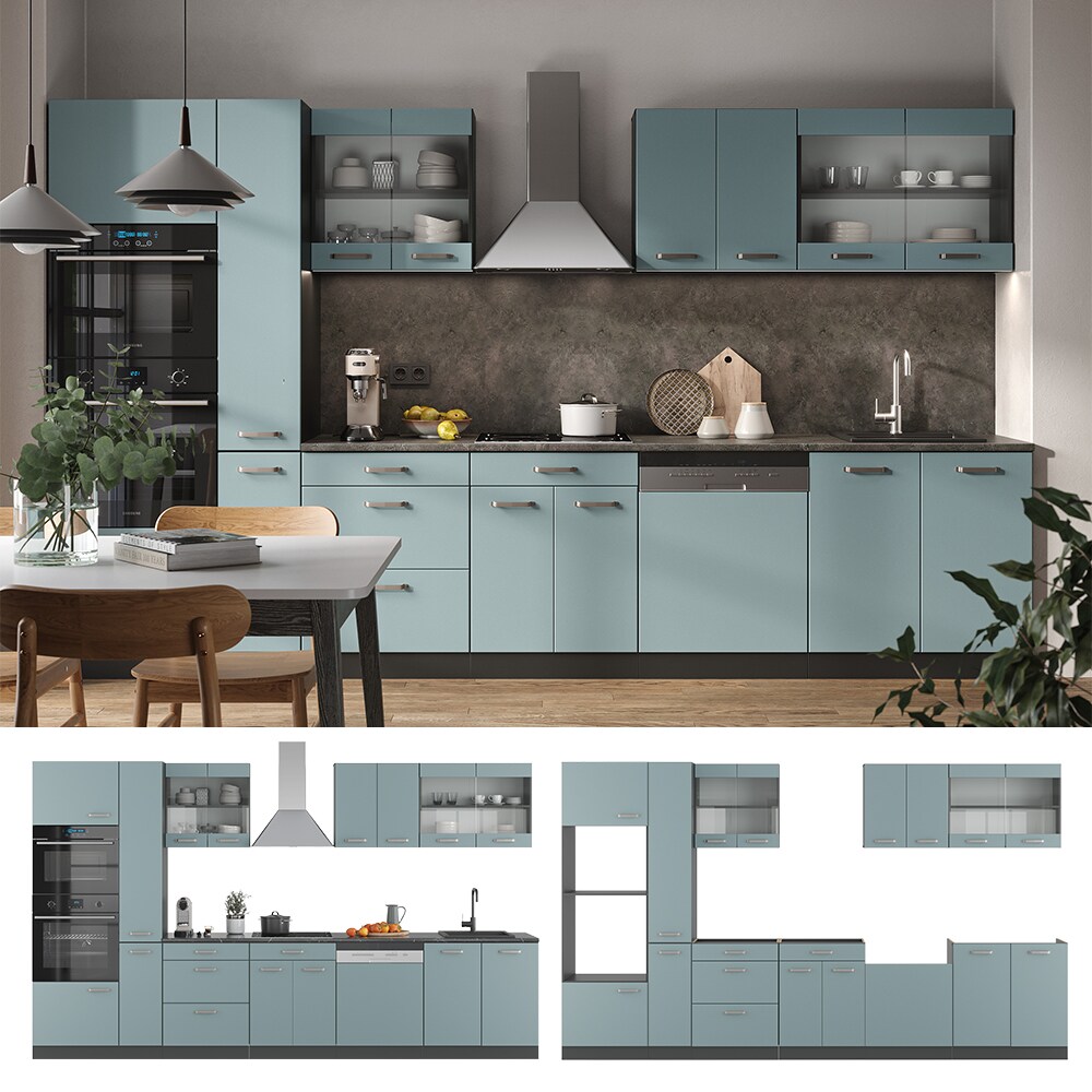 Vicco Küchenzeile R-Line Solid Anthrazit Blau Grau 350 cm modern Küchenschränke Küchenmöbel