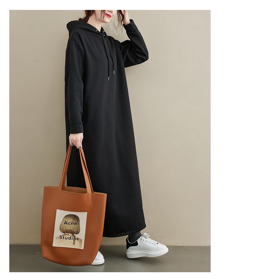 Taragon - Effen maxi-shift hoodiejurk