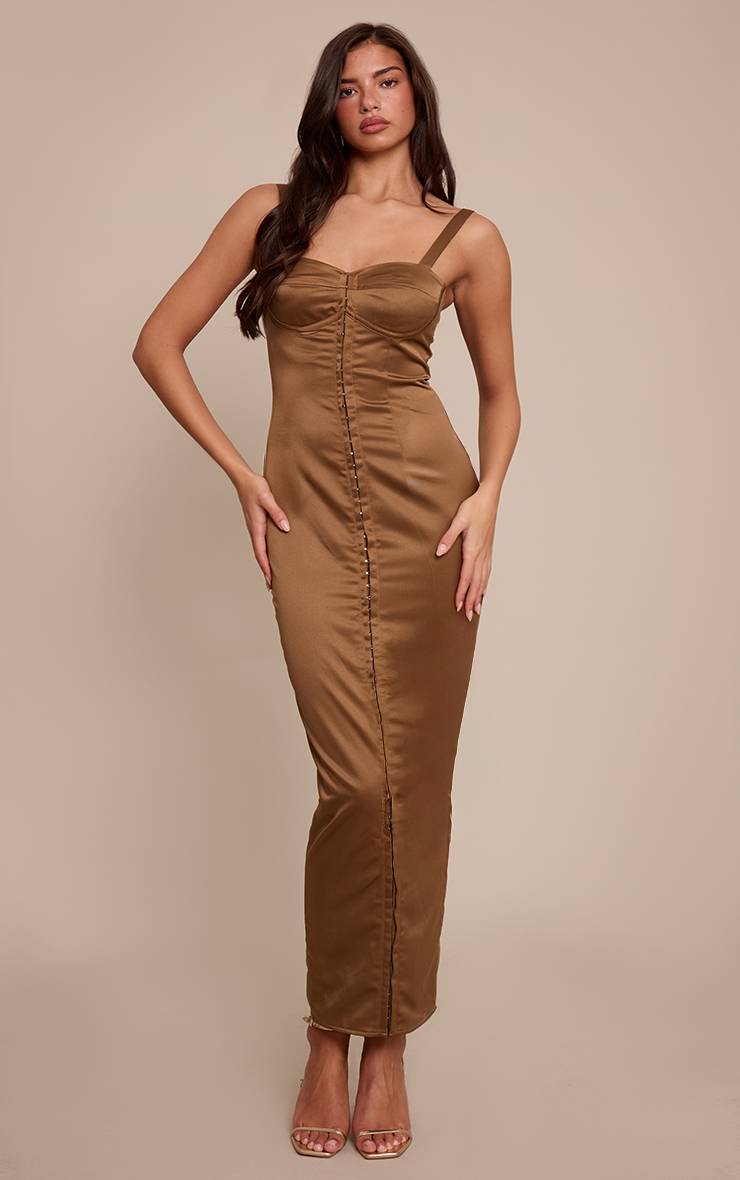 Vert Olive Foncé Robe Midaxi Corset En Satin