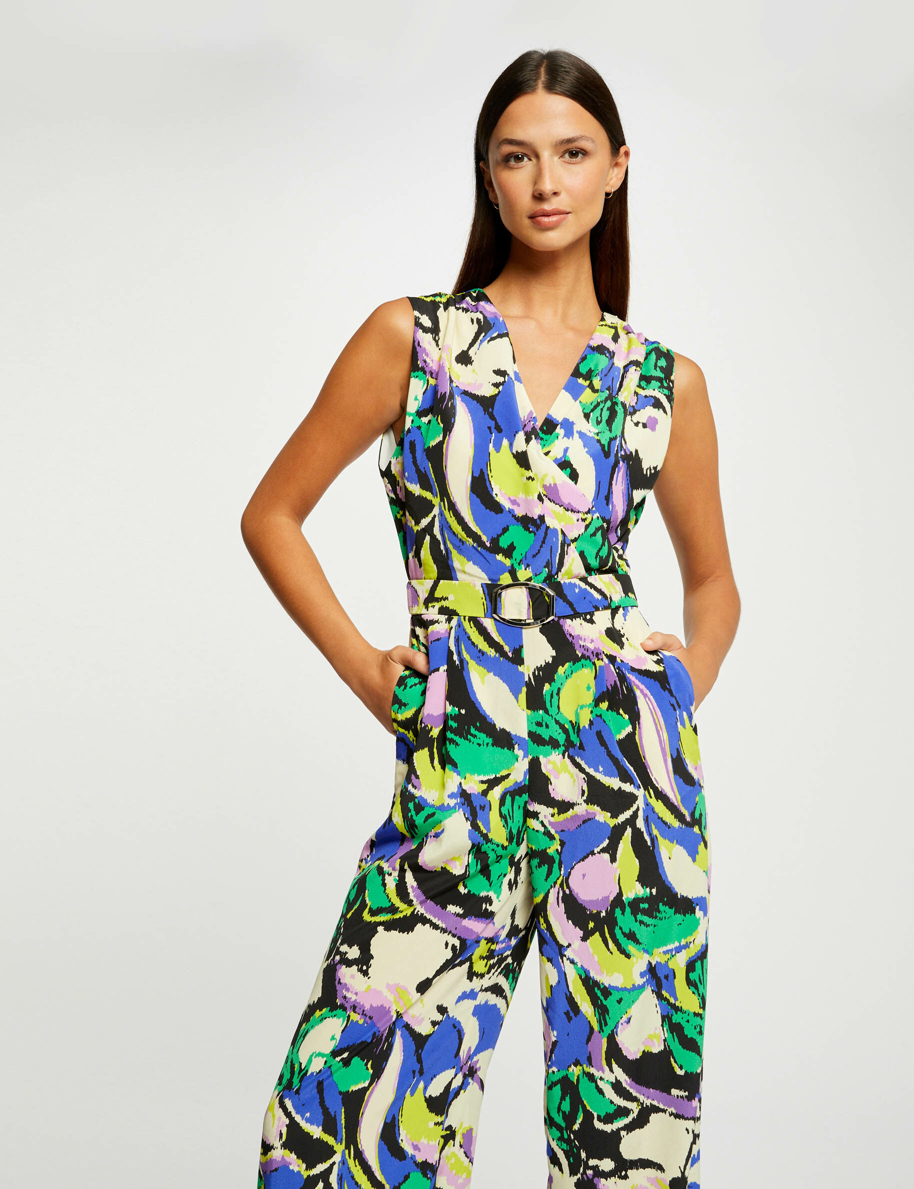 Combinaison jambe large imprimé abstrait multico femme - multico