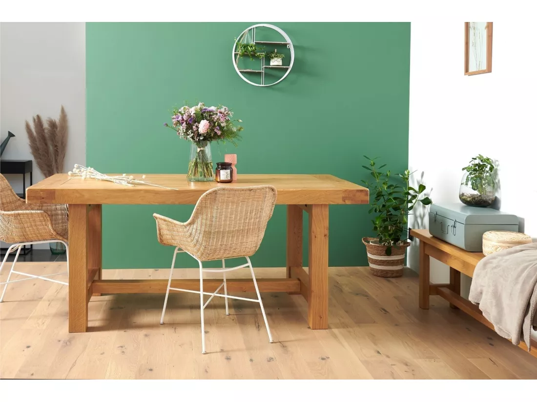 Table de ferme en chêne clair massif + 2 allonges L220/320 - LA BRESSE