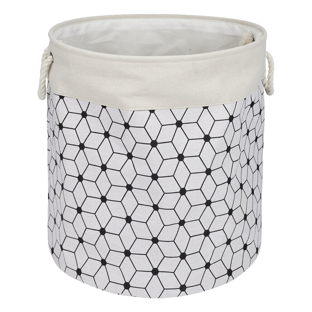 Panière à linge souple 72L motifs géométriques polyester beige