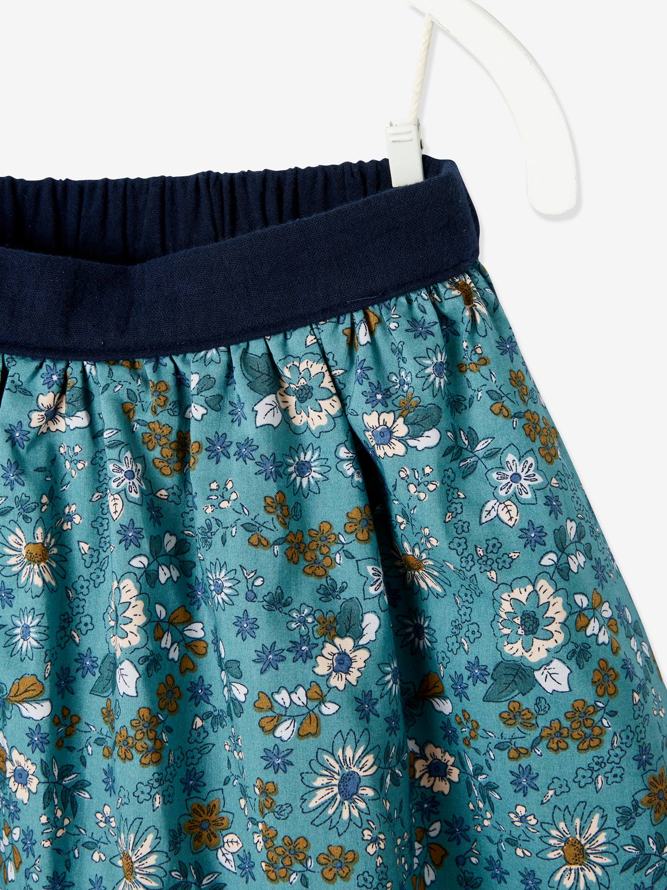 Saia reversível, lisa ou com estampa floral, para meninas, marrom claro liso