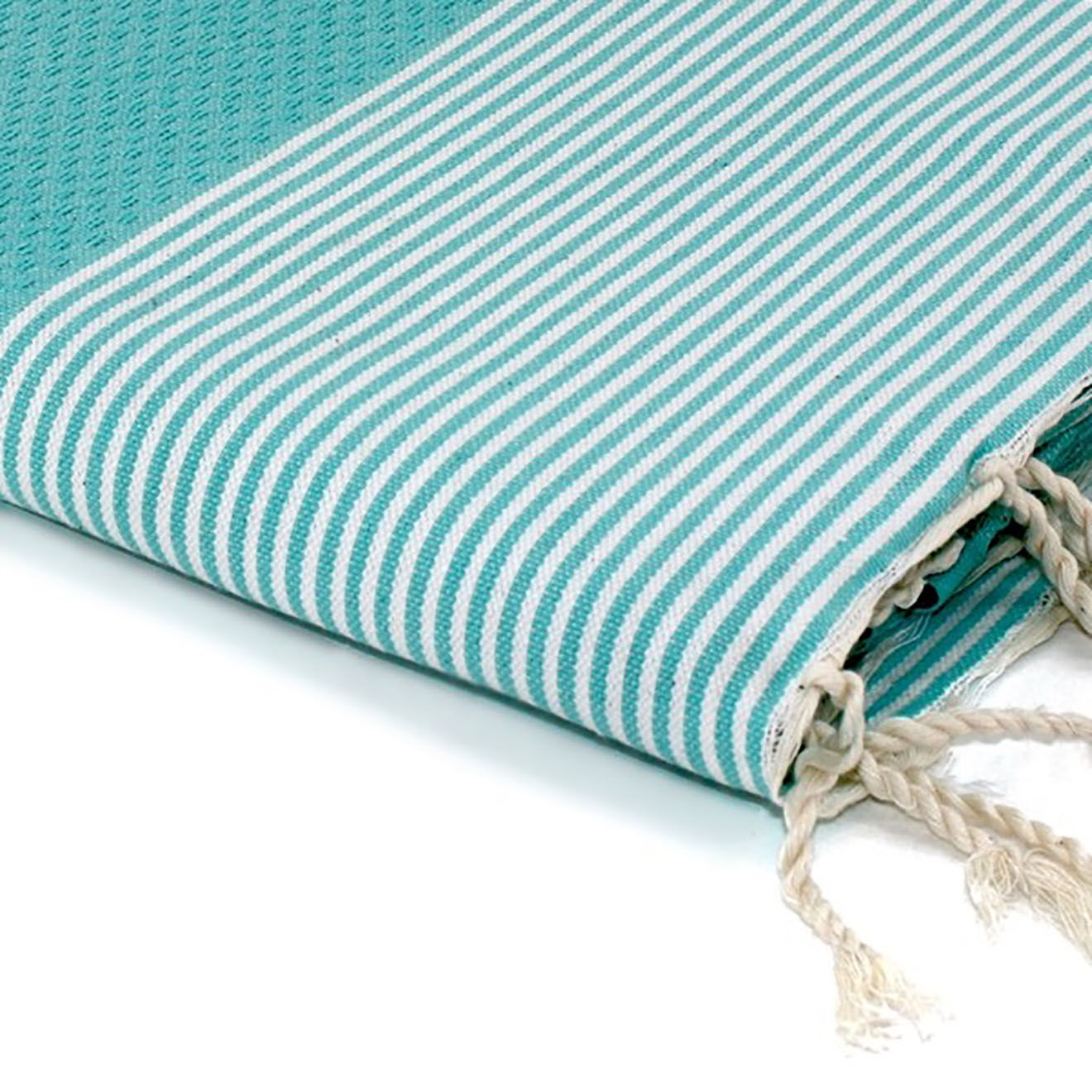 Febronie Fouta Nid d'Abeille Ibiza turquoise/blanc - 100x200 cm