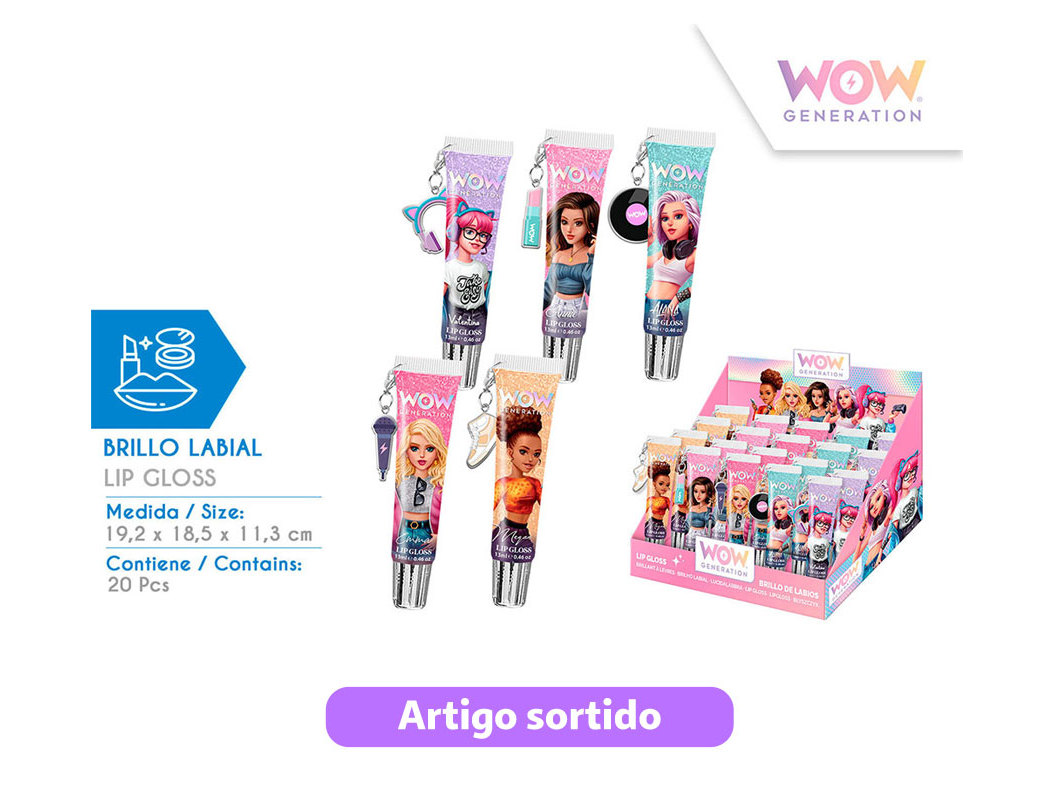 LIP GLOSS WOW COM AMULETO CORES SORTIDAS