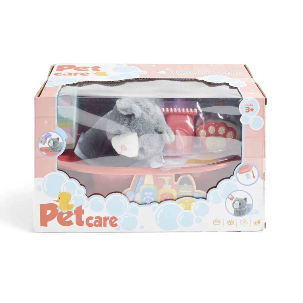 Peluche animal avec baignoire et accessoires