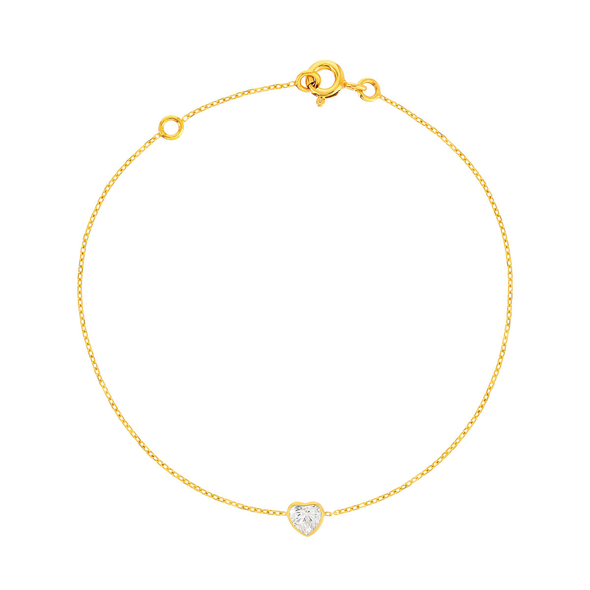 Bracelet or 375 jaune zirconia, motif coeur 18 cm.