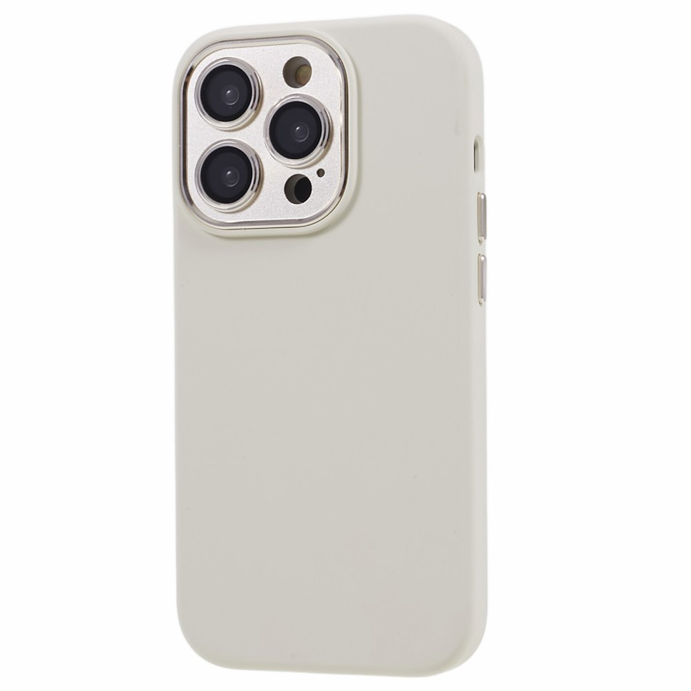 iPhone 15 Pro Max Silikon Hardcase Hülle mit Alu Kamerarahmen - Weiss
