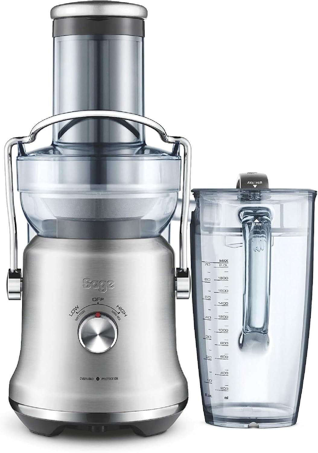 Sage - The Nutri Juicer Cold Plus - Entsafter Gemüse und Obst - 2 Liter Krug, 2 Geschwindigkeitseinstellungen, 88-mm-Einfüllschacht - Obstpresse, Schnell, direkt ins Glas - Gebürsteter Edelstahl