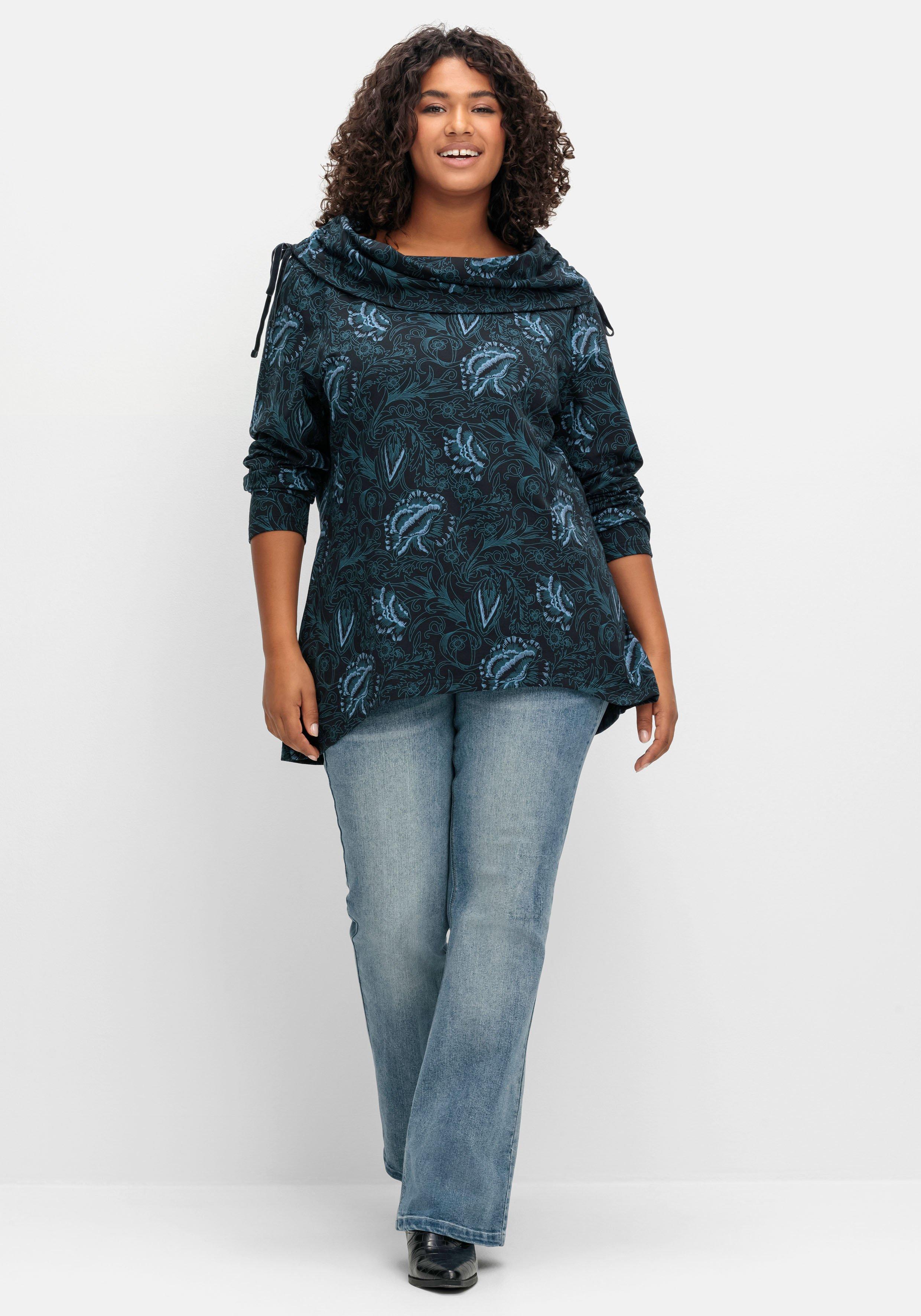 Sweatshirt in Longform mit weitem Kragen