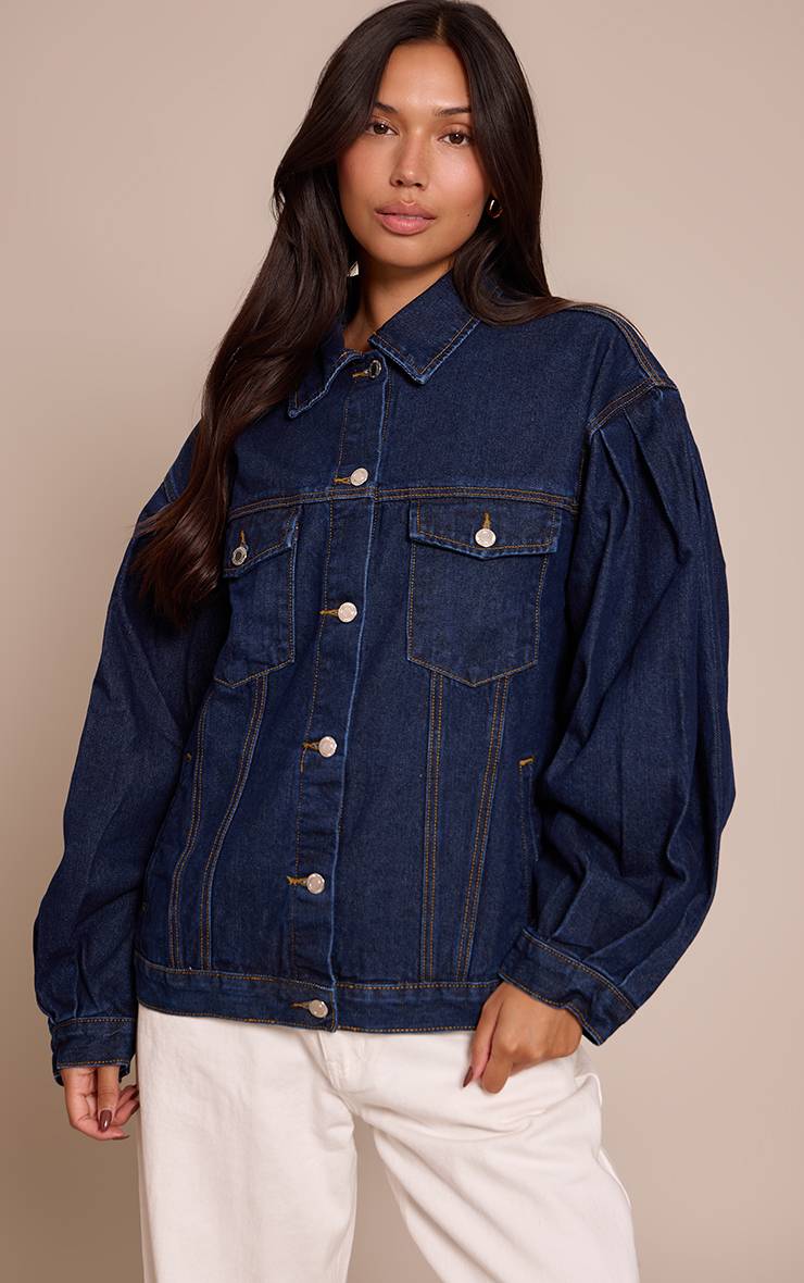 Bleu Indigo Veste En Denim Oversize À Manches Cocon