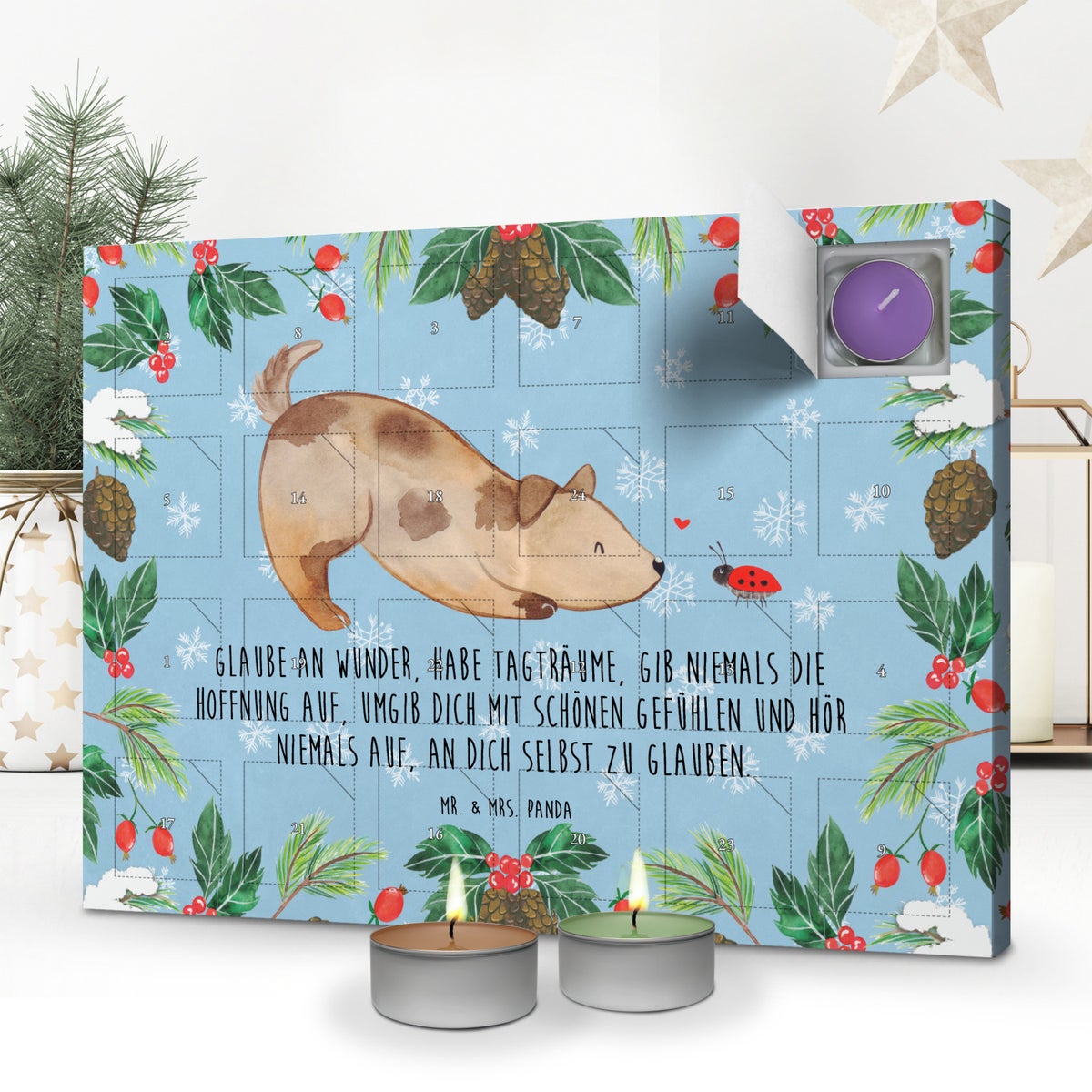 Mr. & Mrs. Panda Geurkaars Adventskalender Hond Lieveheersbeestje - Pastelblauw