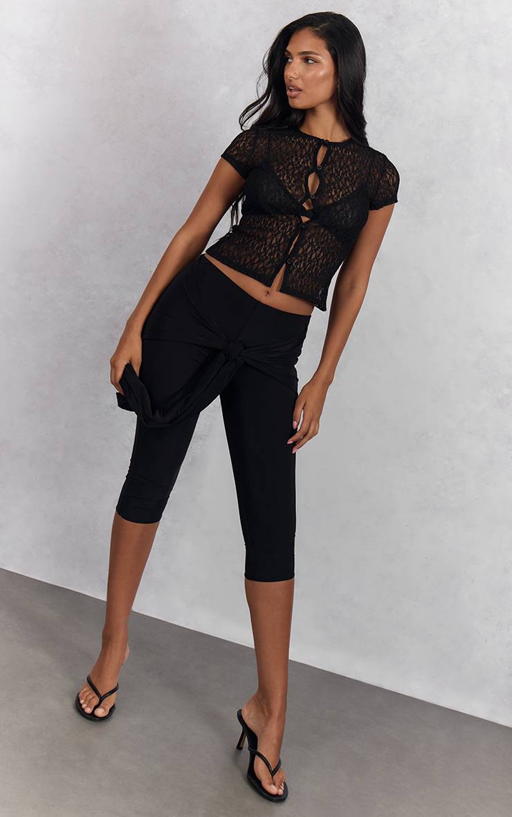 Noir Pantacourt Capri Enveloppant En Jersey Slinky Double Épaisseur