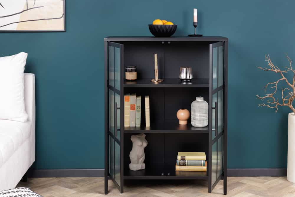 Industrial Vitrine DURA STEEL 80cm schwarz Metall Riffelglas