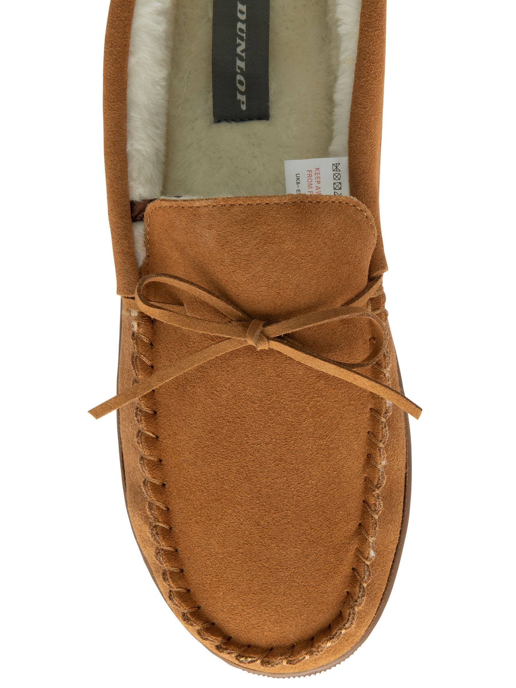 Dunlop heren leren moccasinpantoffels met imitatiebontvoering