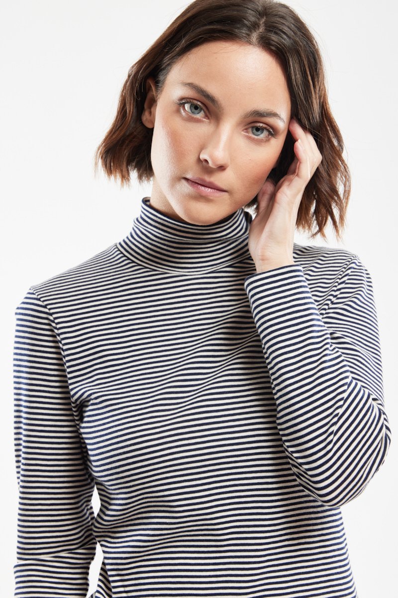 T-shirt col roulé rayé - coton