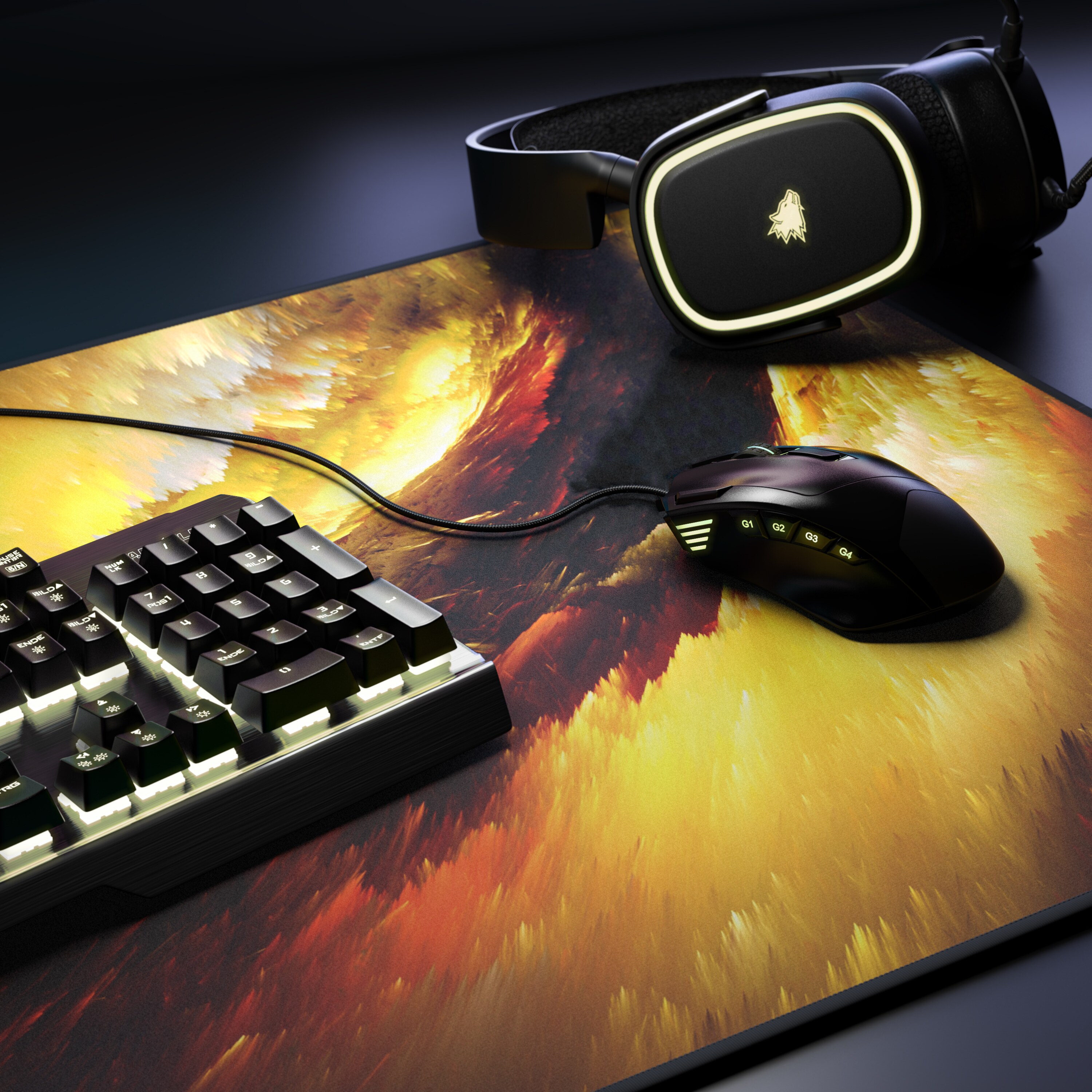 Titanwolf Gaming Mauspad, 900 x 400mm XXL Mousepad, verbessert Präzision & Geschwindigkeit, Golden Storm