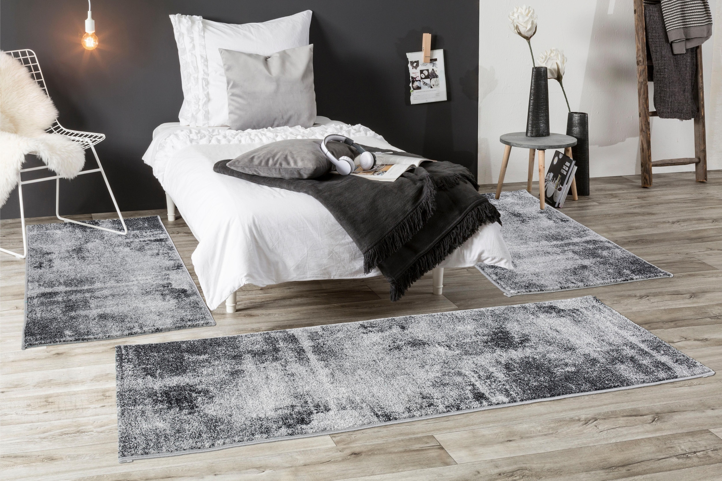 Andiamo Bettumrandung »Bettvorleger Luna« Höhe 7 mm 3 tlg. Bettvorleger, Läufer-Set, Kurzflor, modernes Design, meliert